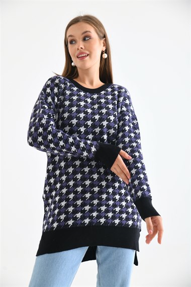 FTZ Women Kadın Kazayağı Desenli Bluz  Siyah 20044