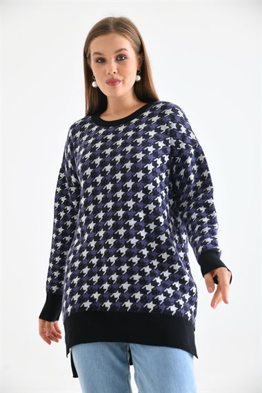 FTZ Women Kadın Kazayağı Desenli Bluz  Siyah 20044