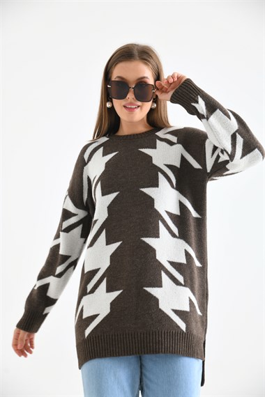 FTZ Women Kadın Kazayağı Detaylı Bluz  Kahve 20031