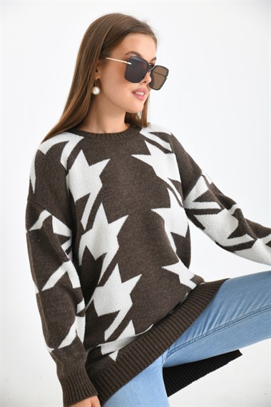 FTZ Women Kadın Kazayağı Detaylı Bluz  Kahve 20031