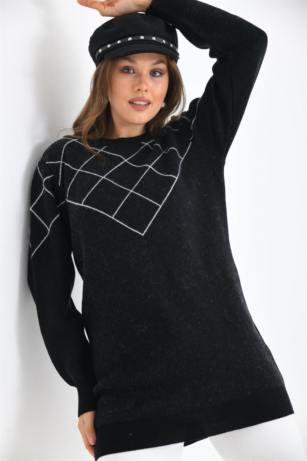 Baklava Desenli Bluz SİYAH