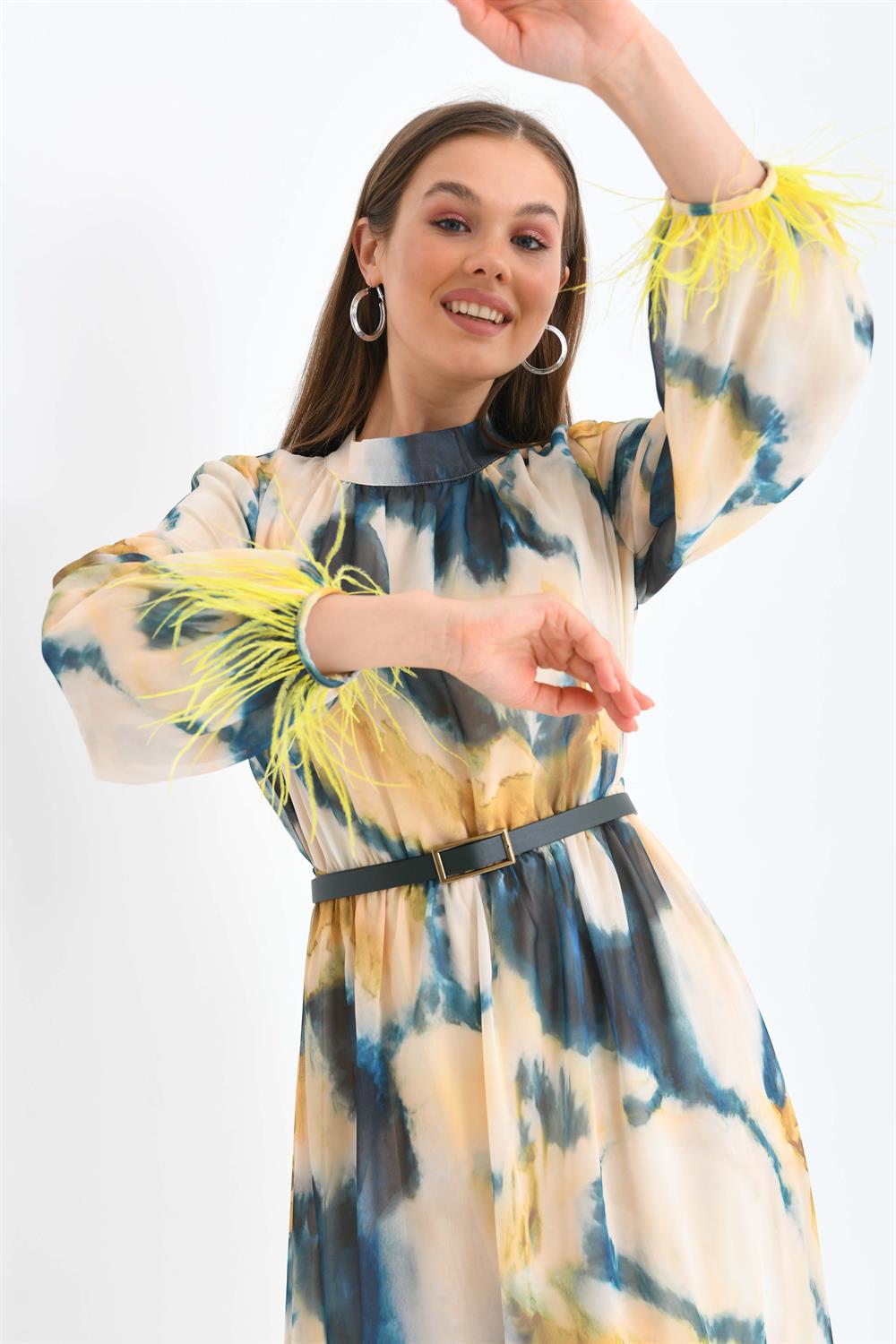 Bayan Kollar Tüğlü Elbise SARI