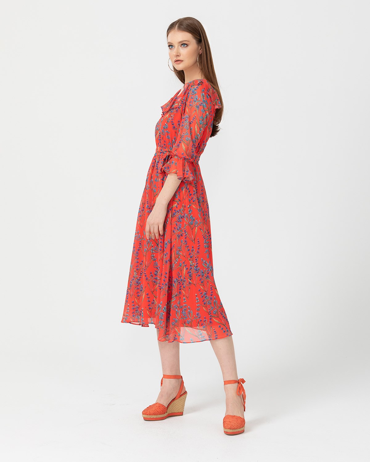 Seçil Desenli Şifon Elbise - Mercan Online Mağazadan Satın Alın I FTZ Women