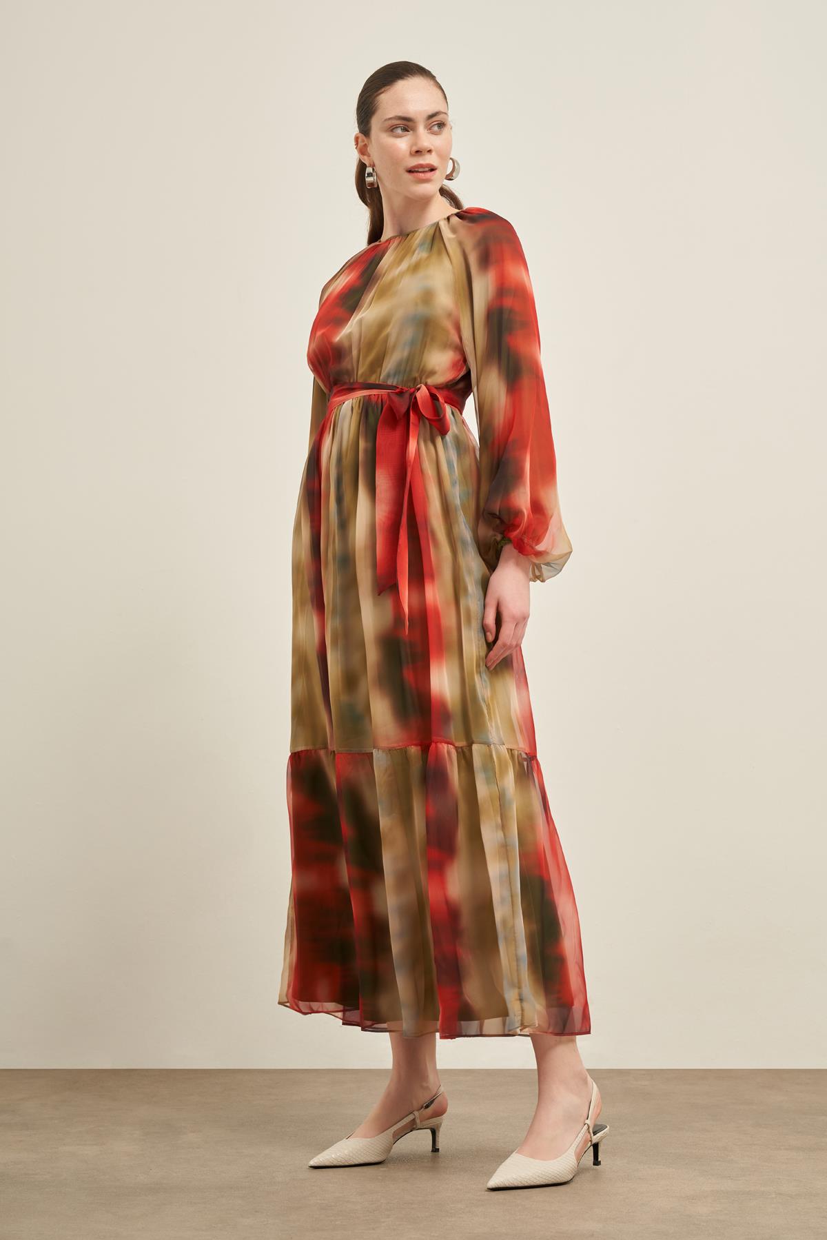 Ftz İpek Şifon Elbise Nar 31028