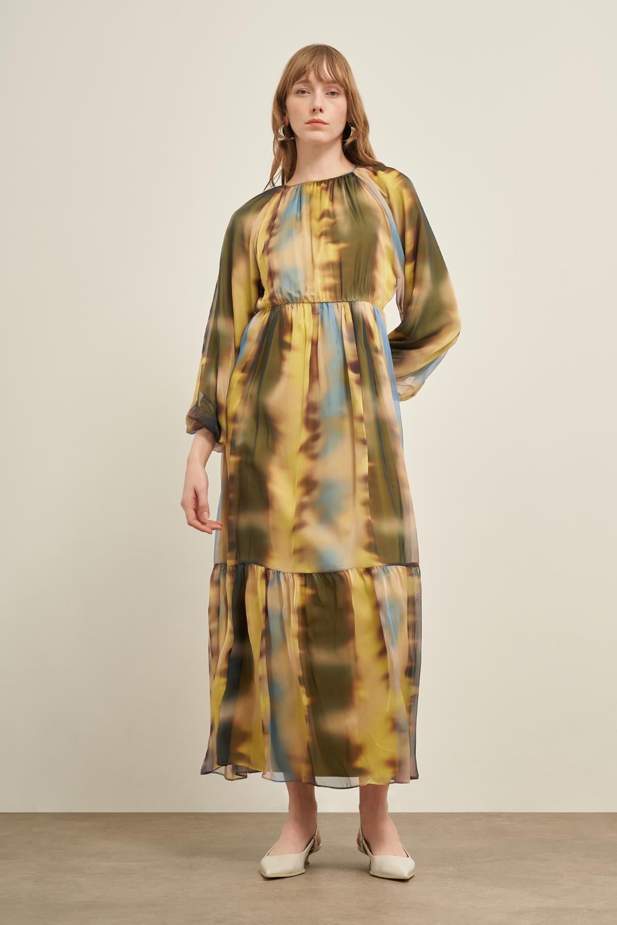 Ftz İpek Şifon Elbise Sarı 31028