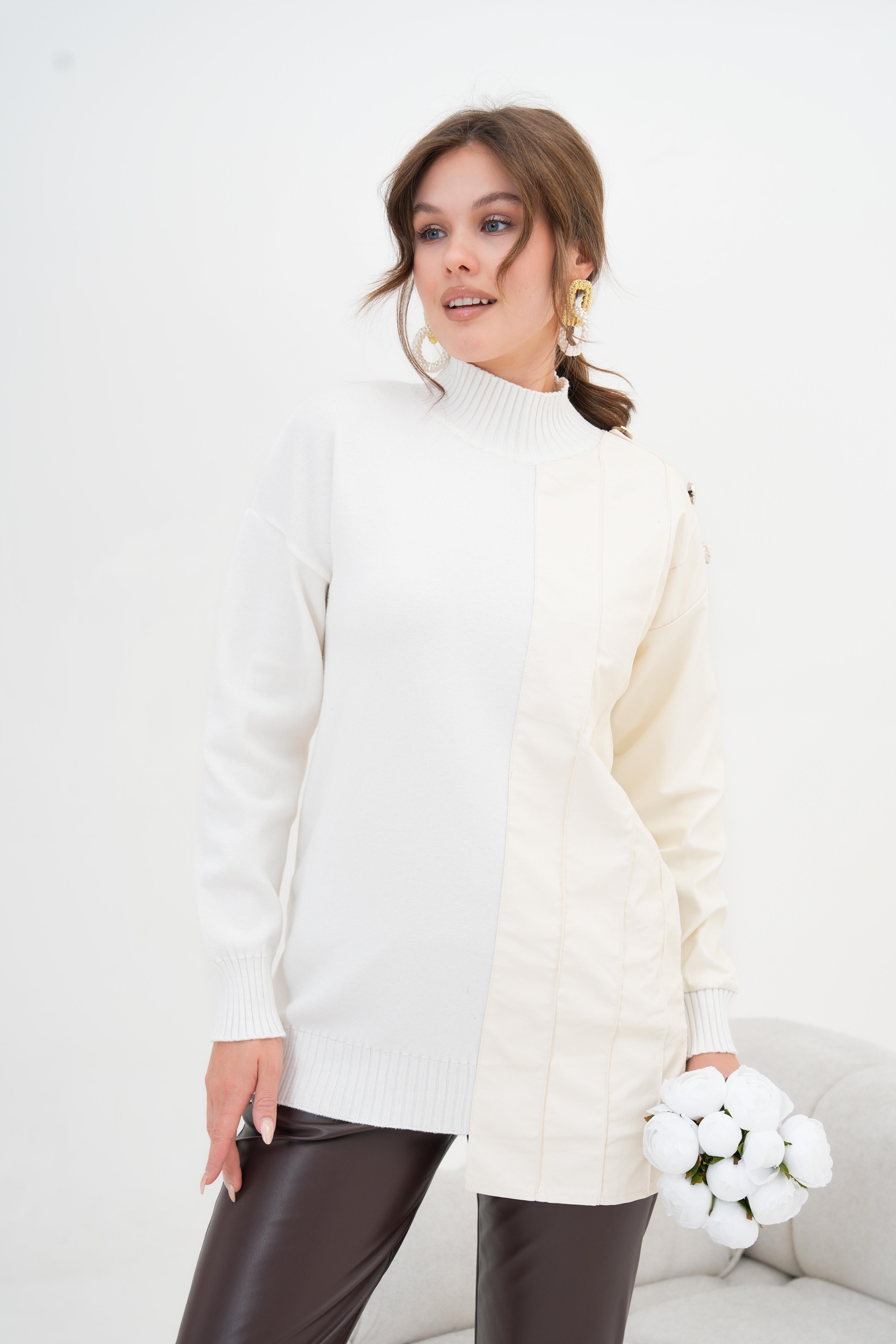 Ftz Kadın Düğme Detaylı Tunik Ekru 20825