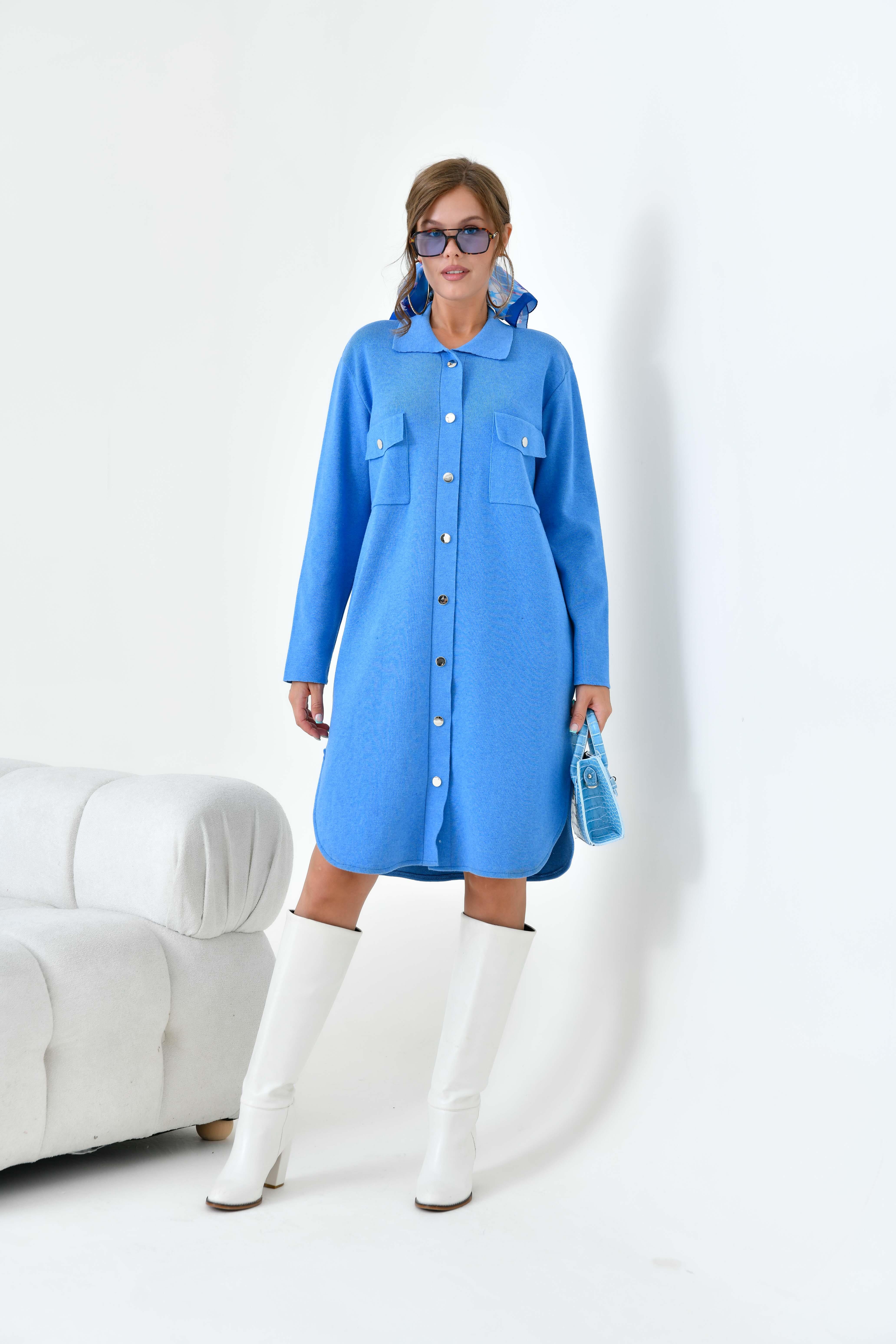 Ftz Kadın Düğme Detaylı Tunik Mavi 20787