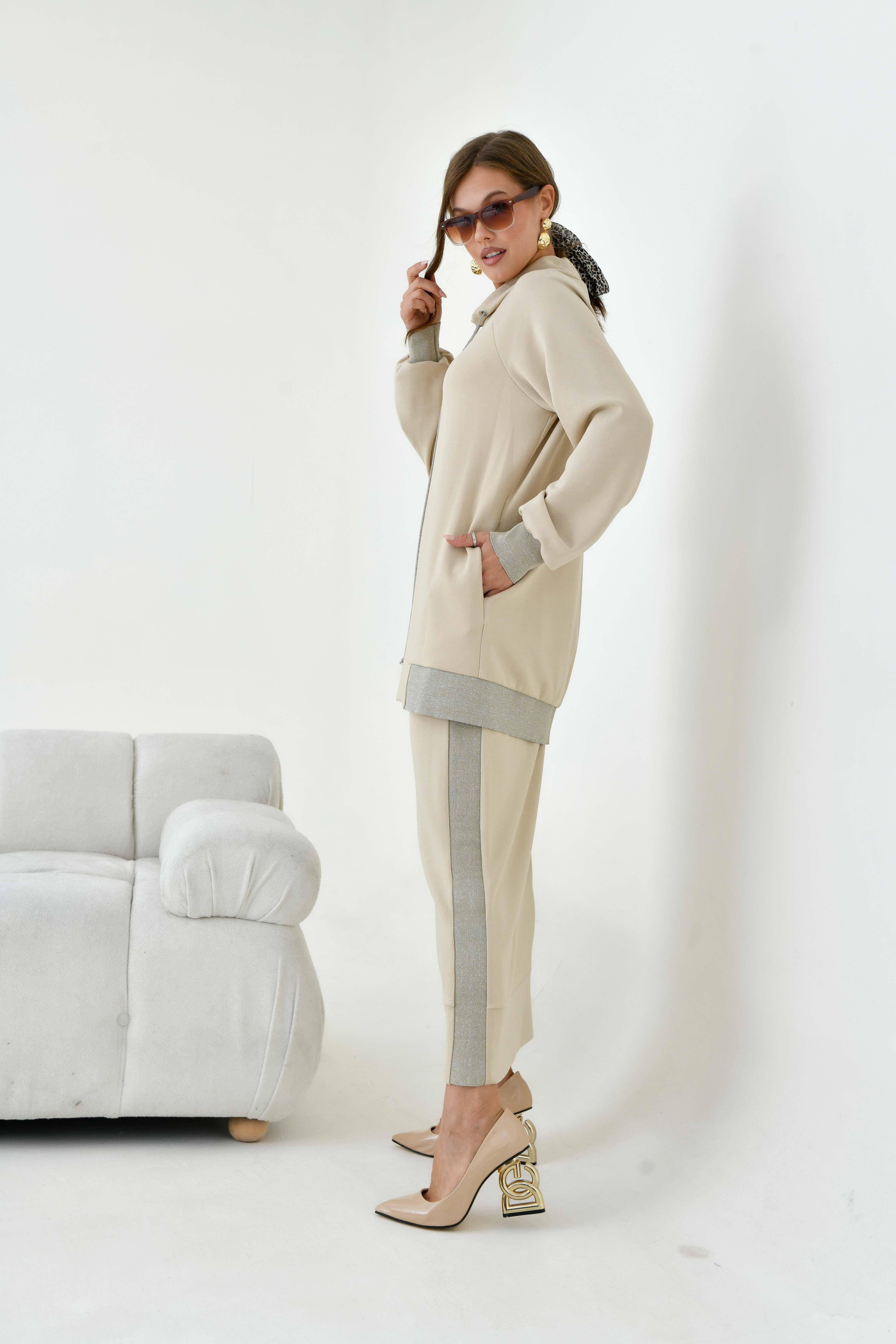 FTZ Women Kadın Taş Detaylı Etekli Takım  Beige 30911 · 2