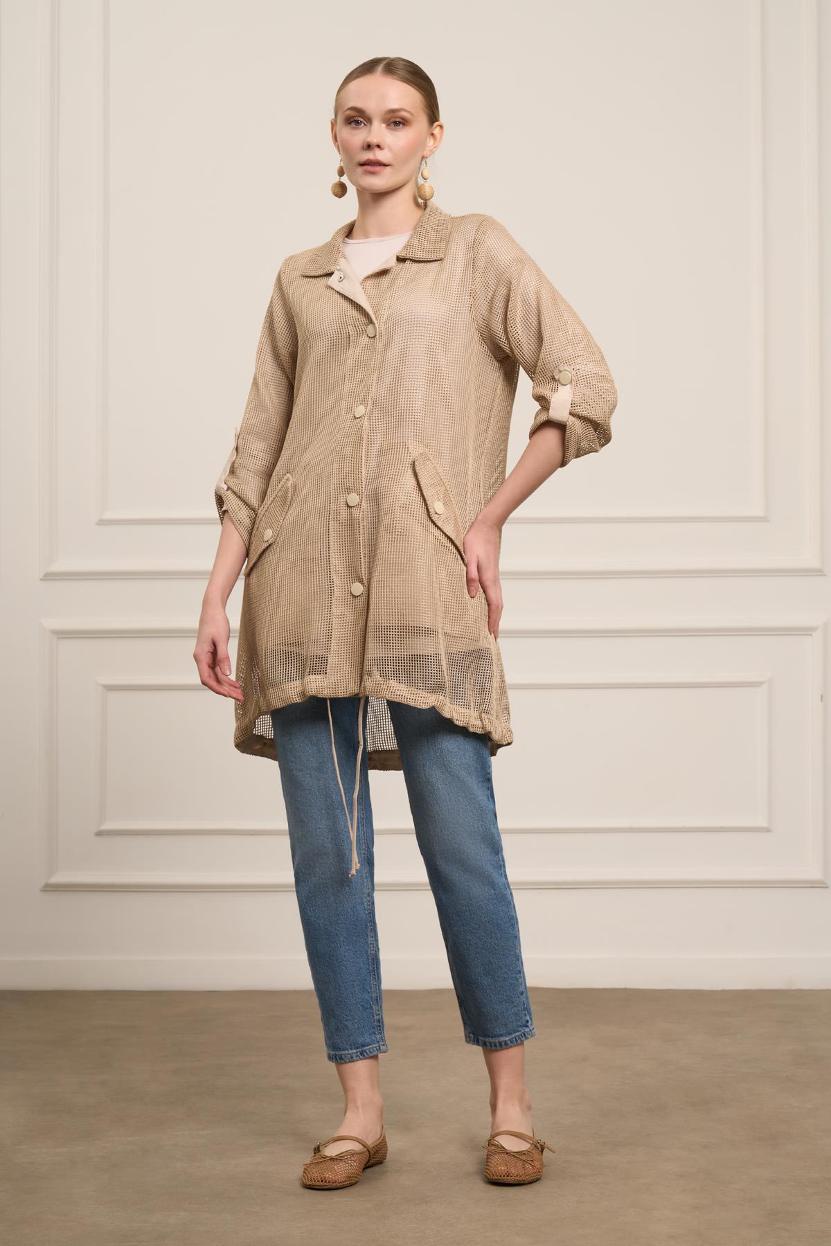 Ftz Kadın File Detay Kap Beige 31084