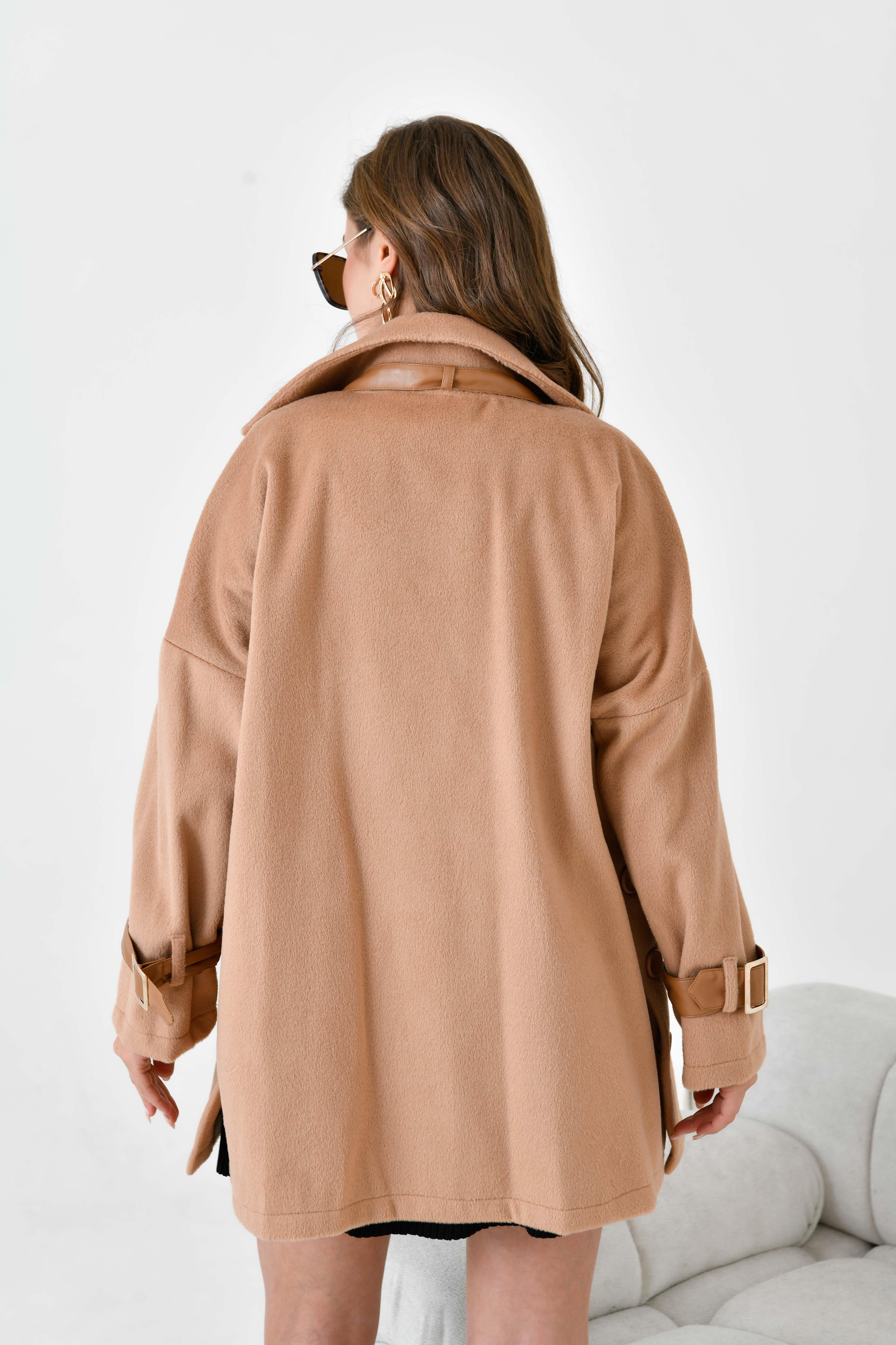 FTZ Women Kadın Rahat Kalıp Kaşe Kaban  Camel 30948 · 7