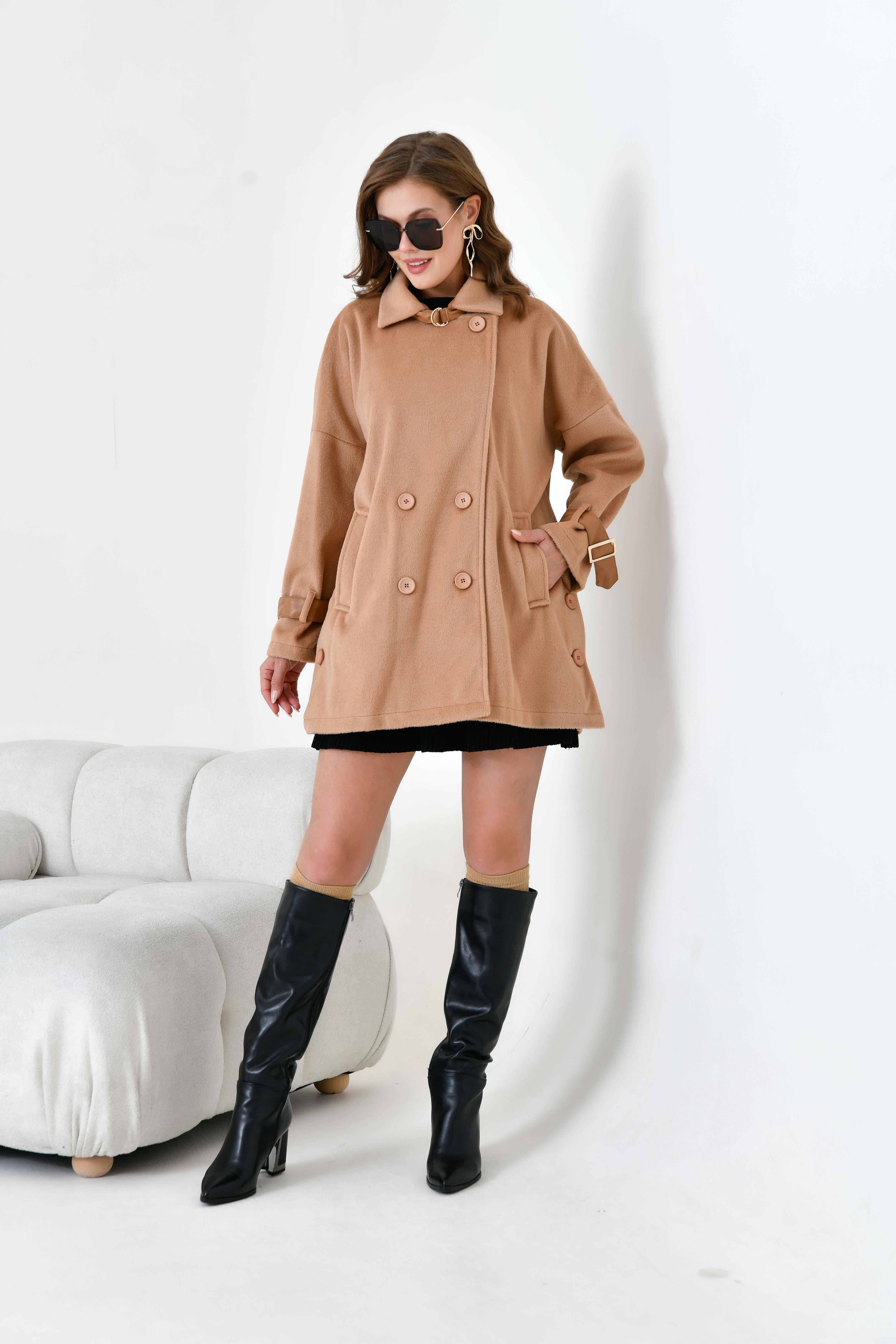 FTZ Women Kadın Rahat Kalıp Kaşe Kaban  Camel 30948 · 6