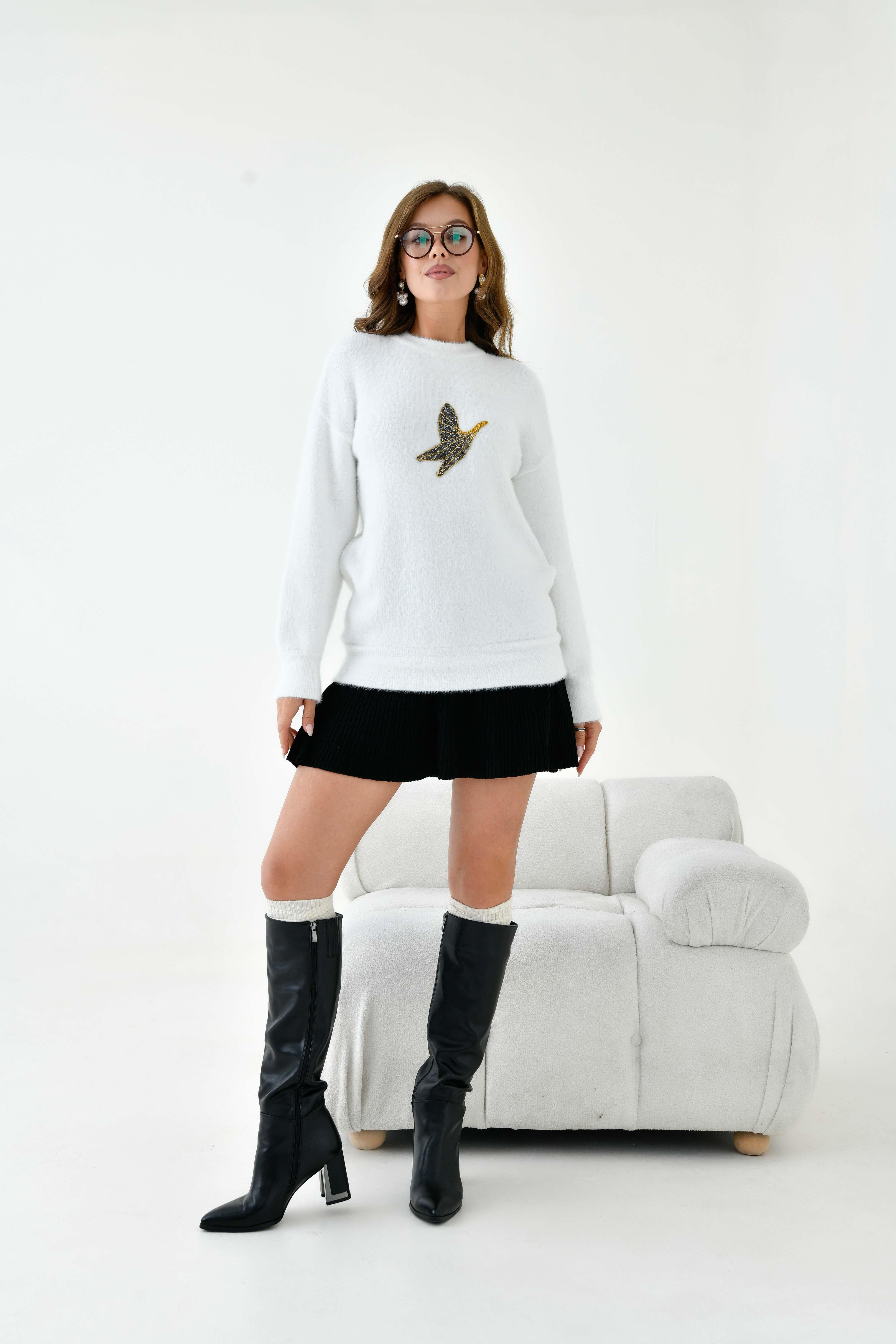 Ftz Kadın Taş Detaylı Kazak Ekru 20828