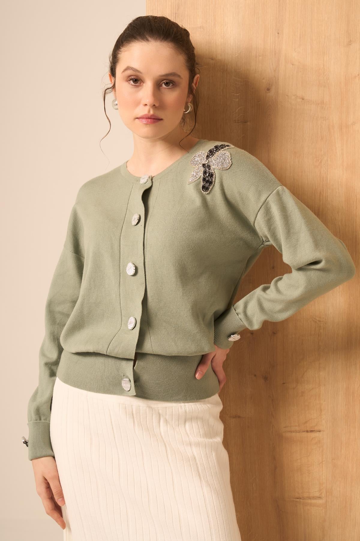 FTZ Women Çiçek Detaylı Hırka  Mint 25022