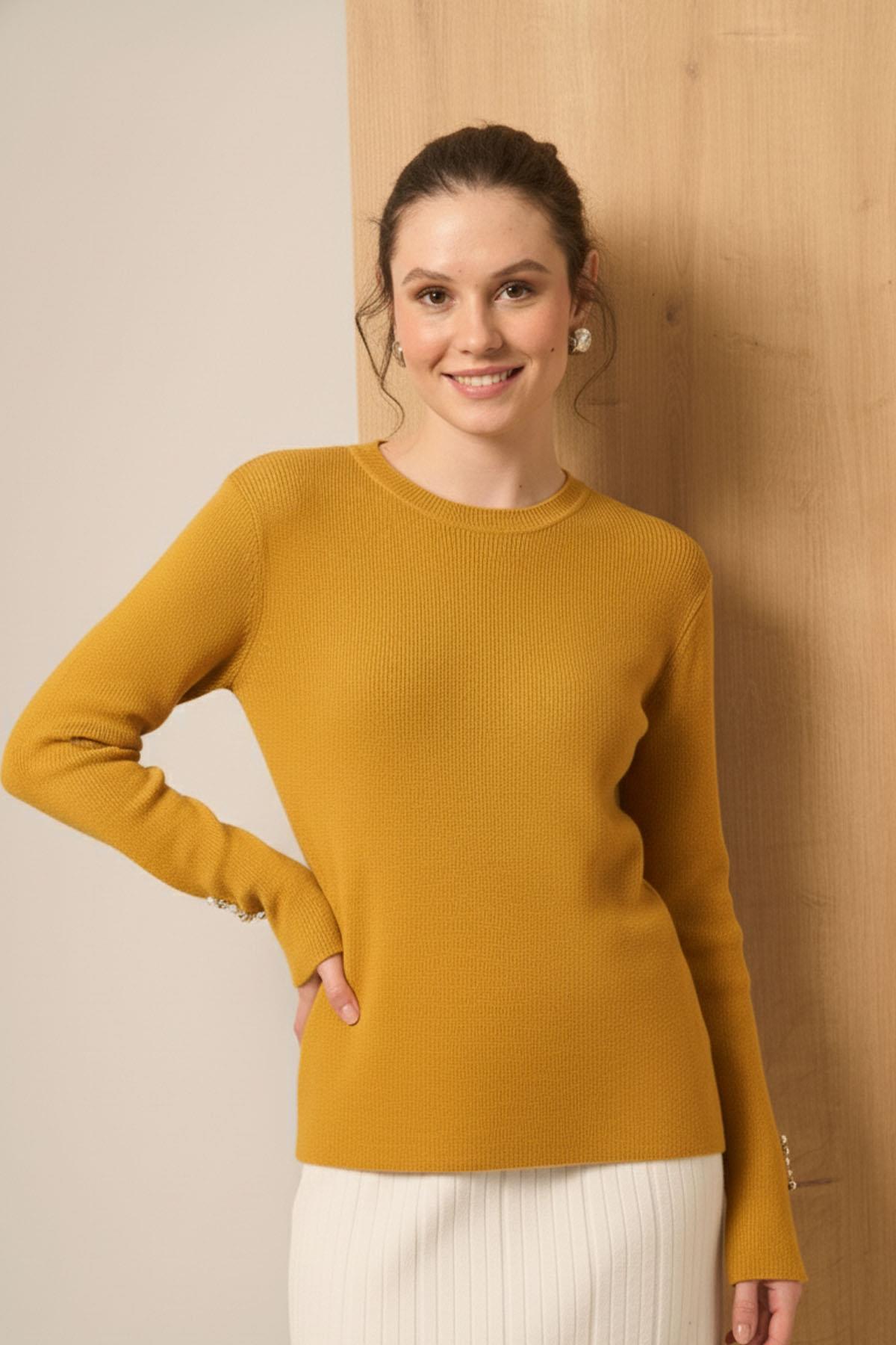 FTZ Women Düğme Detaylı Kazak  Sarı 25203