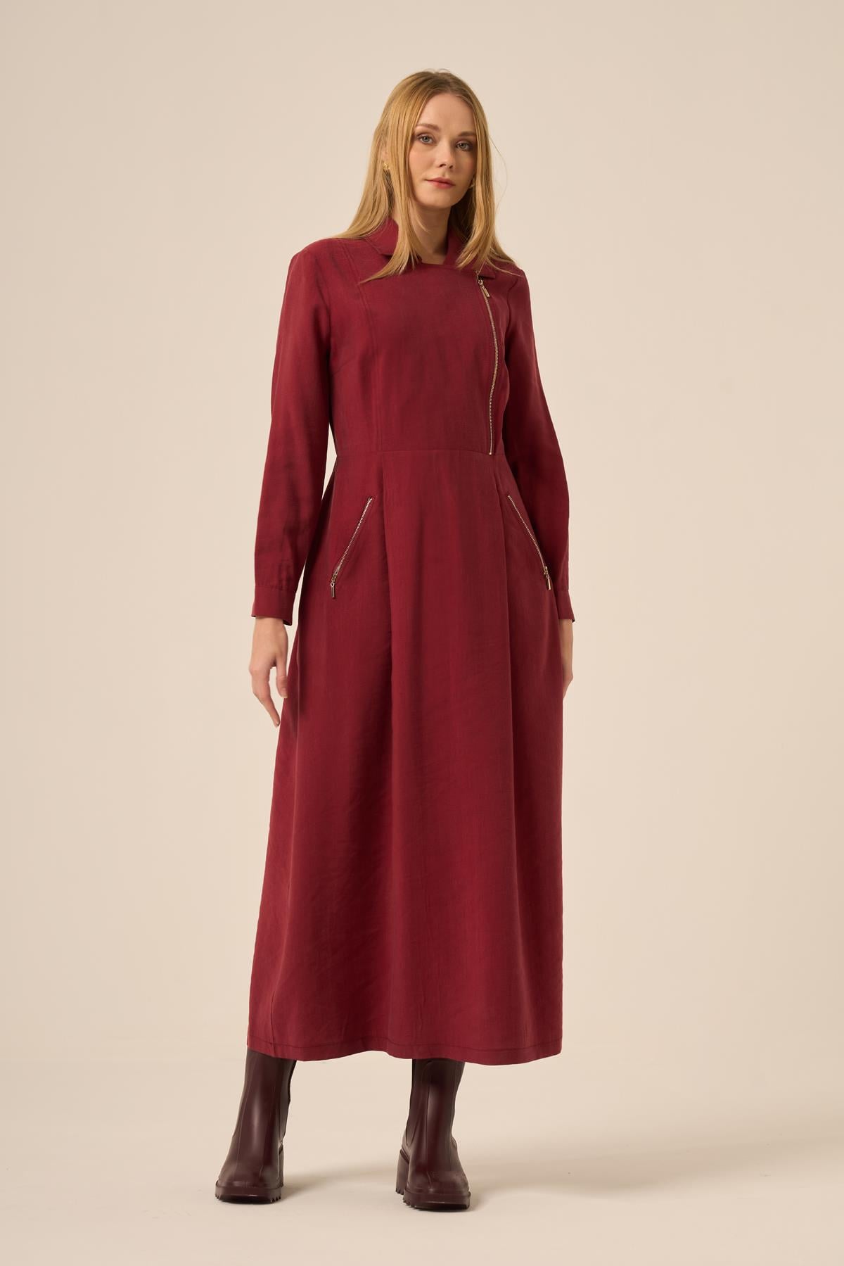FTZ Women Ftz Kadın Modal Elbise  Bordo 31183