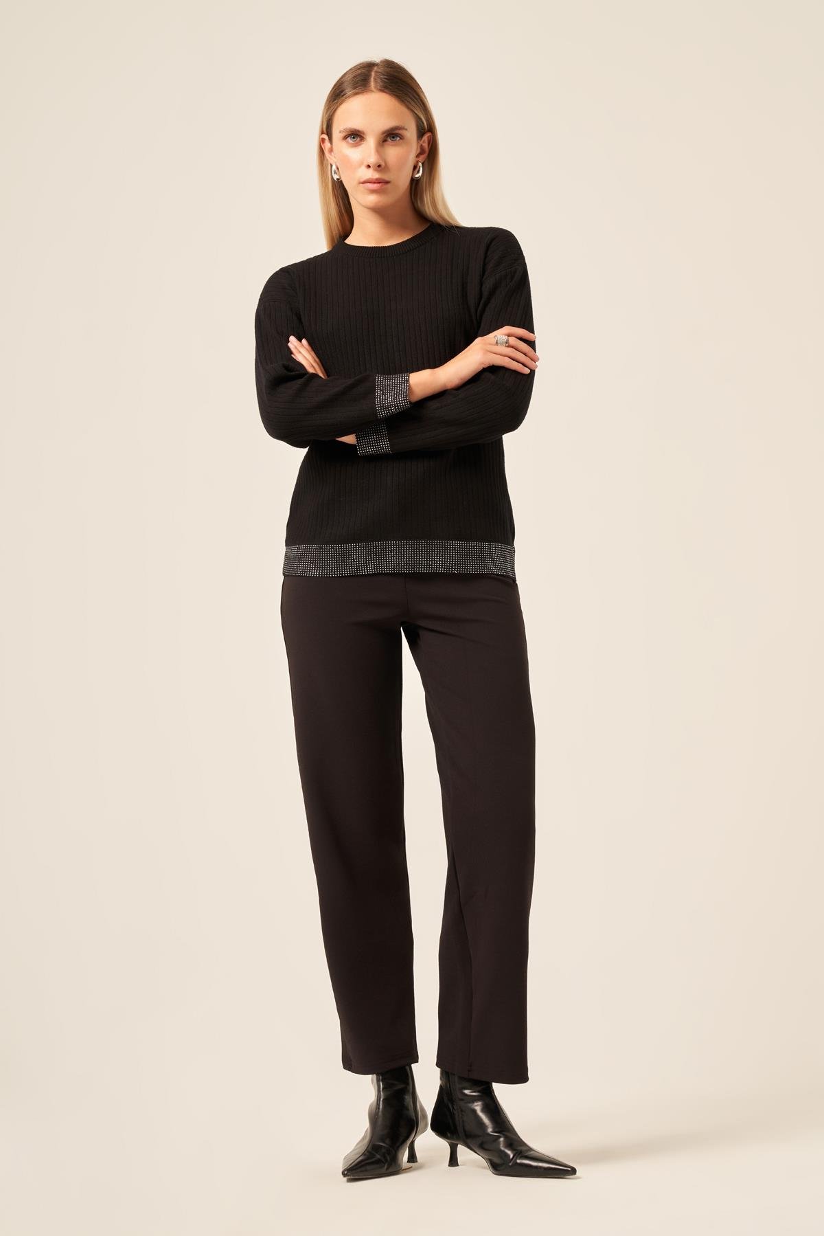 FTZ Women Ftz Kadın Taş Detaylı Bluz  Siyah 20845