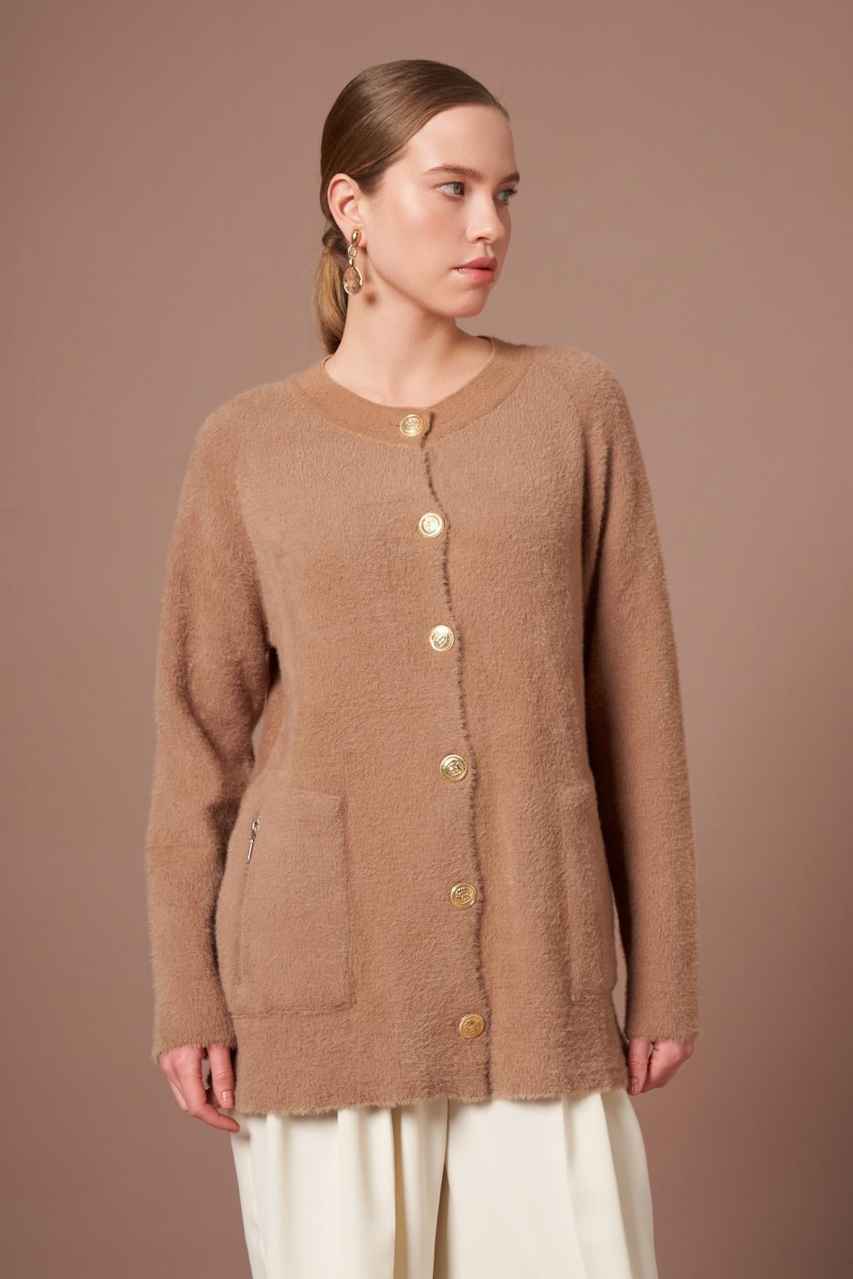 FTZ Women Kadın Angora Hırka  Bisküvi 25259
