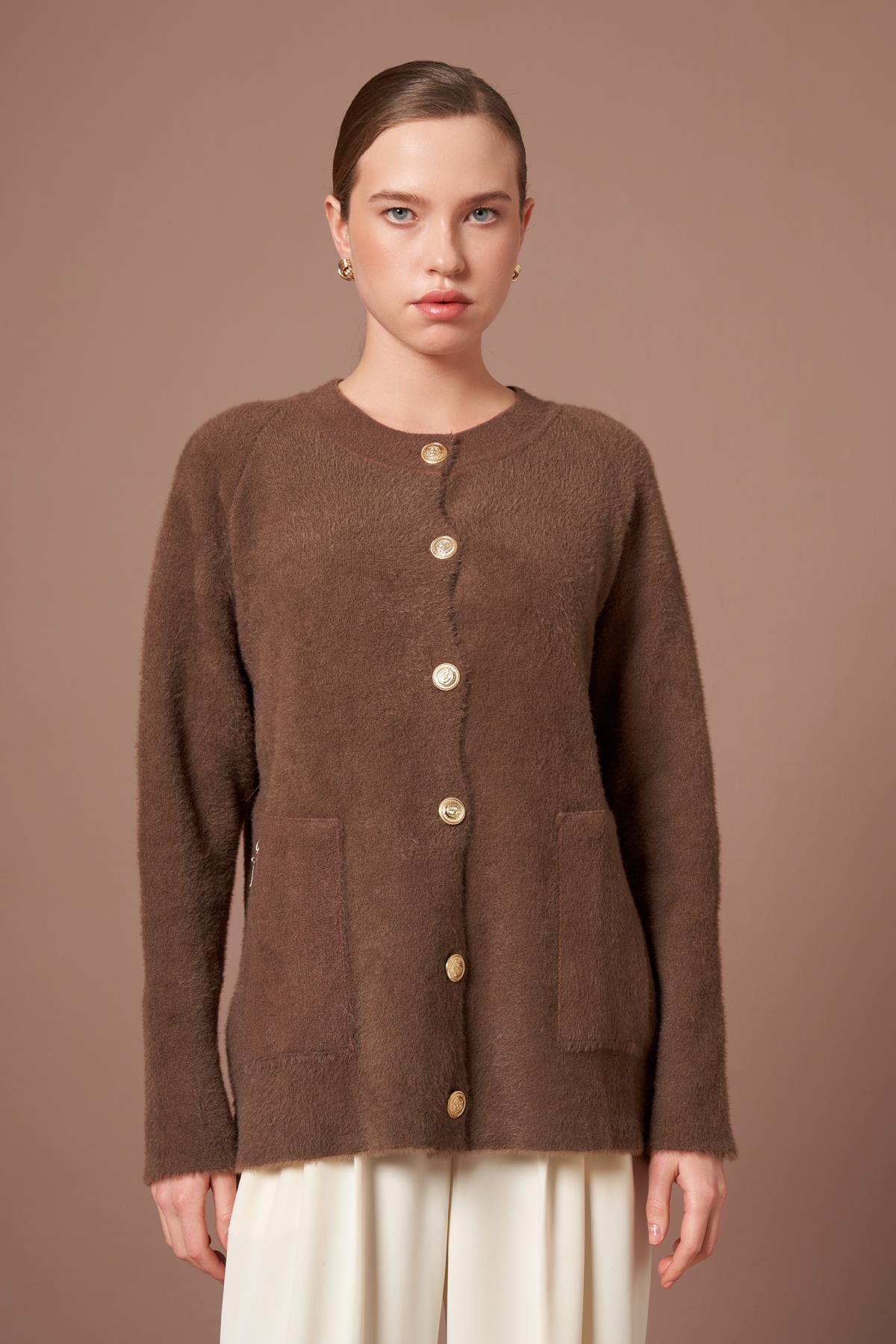 FTZ Women Kadın Angora Hırka  Kahve 25259