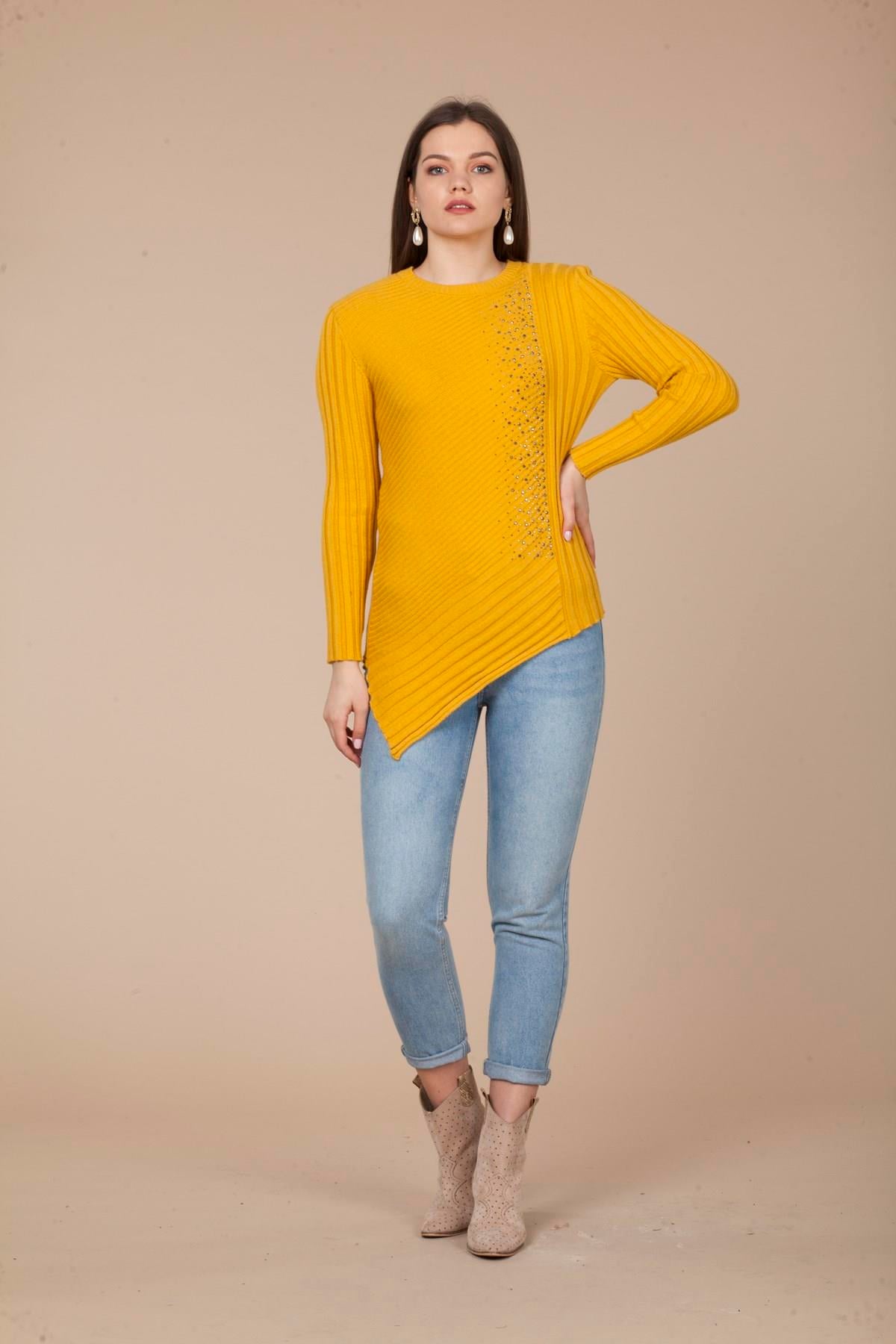 FTZ Women Kadın Asimetrik Kesim Triko  Safran 20-584