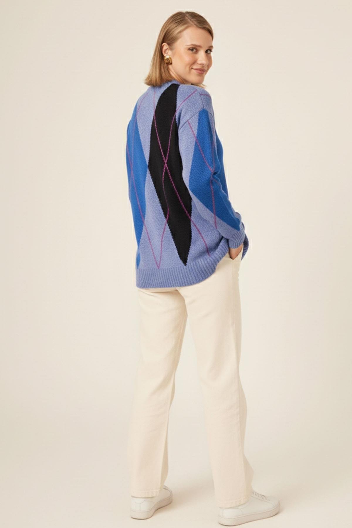 FTZ Women Kadın Baklava Desenli Kazak  Lila 25094