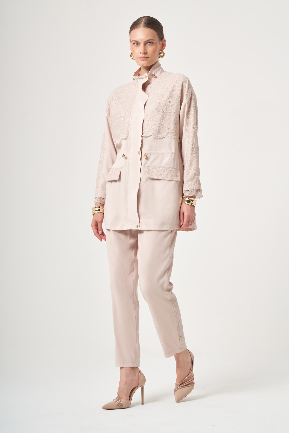FTZ Women Kadın Dantel Detay Takım  Beige 31384