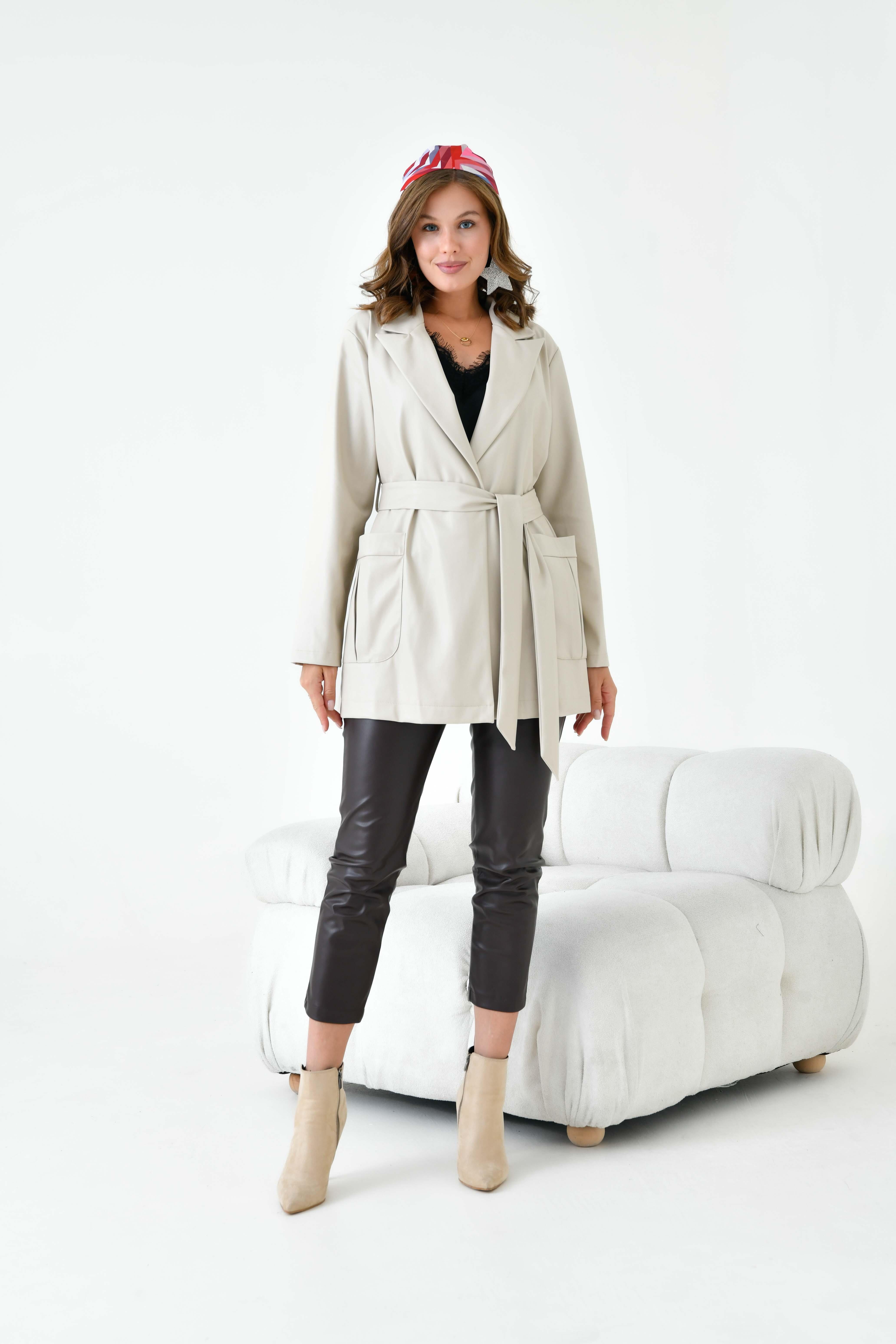 FTZ Women Kadın Deri Ceket  Beige 30917