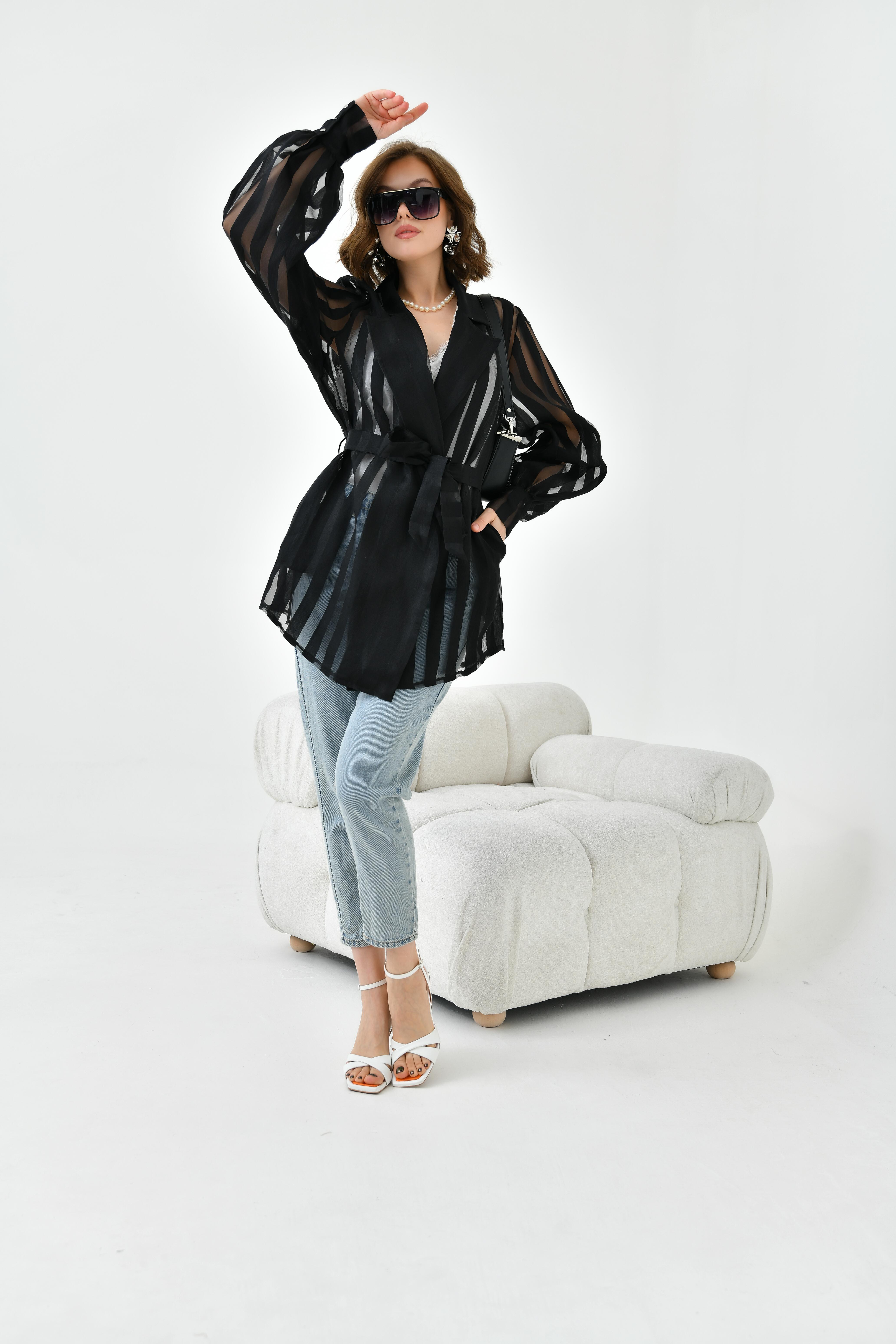 FTZ Women Kadın Desenli Organze Kap  Siyah 30738