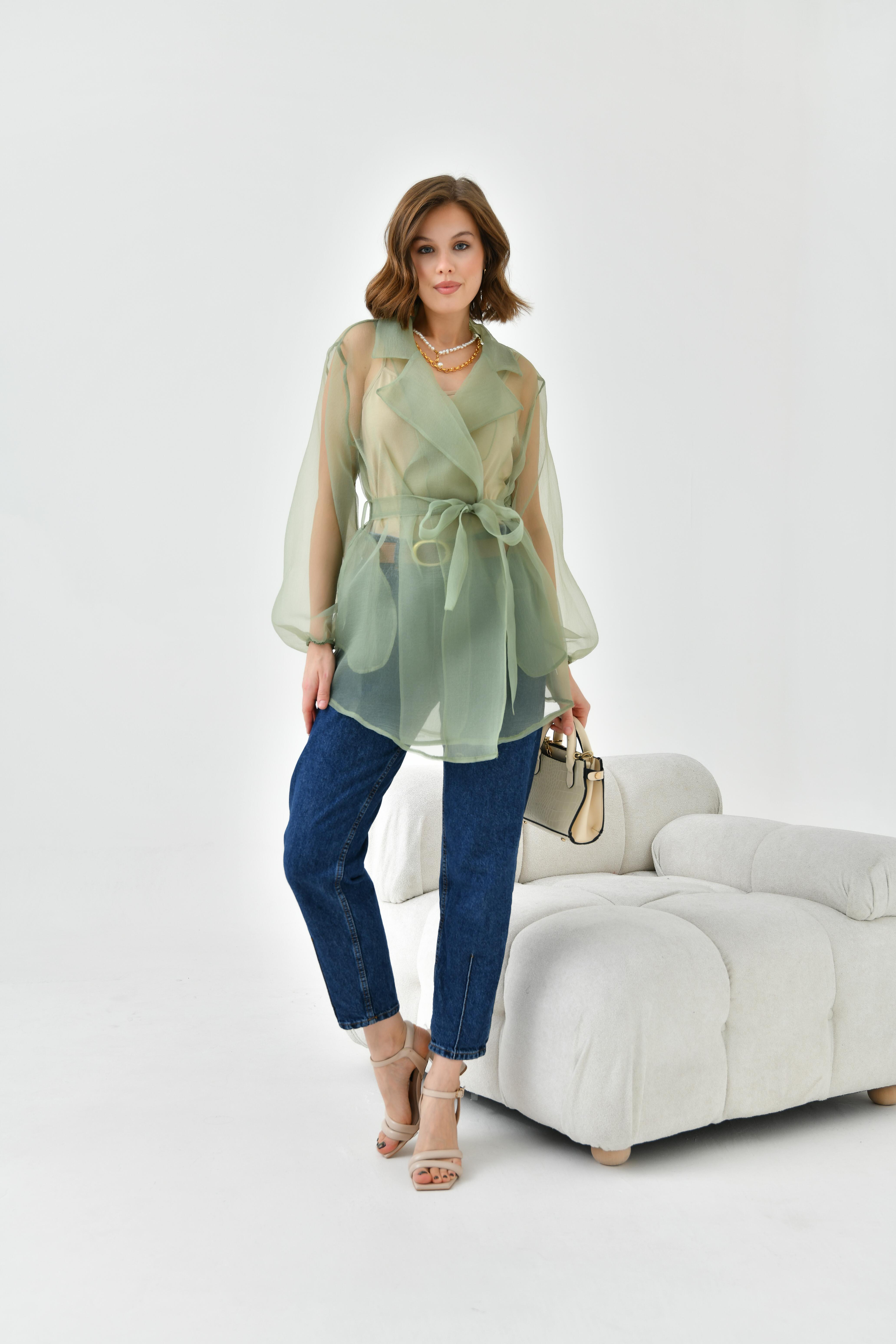 FTZ Women Kadın Desenli Şifon Kap  Yeşil 30737