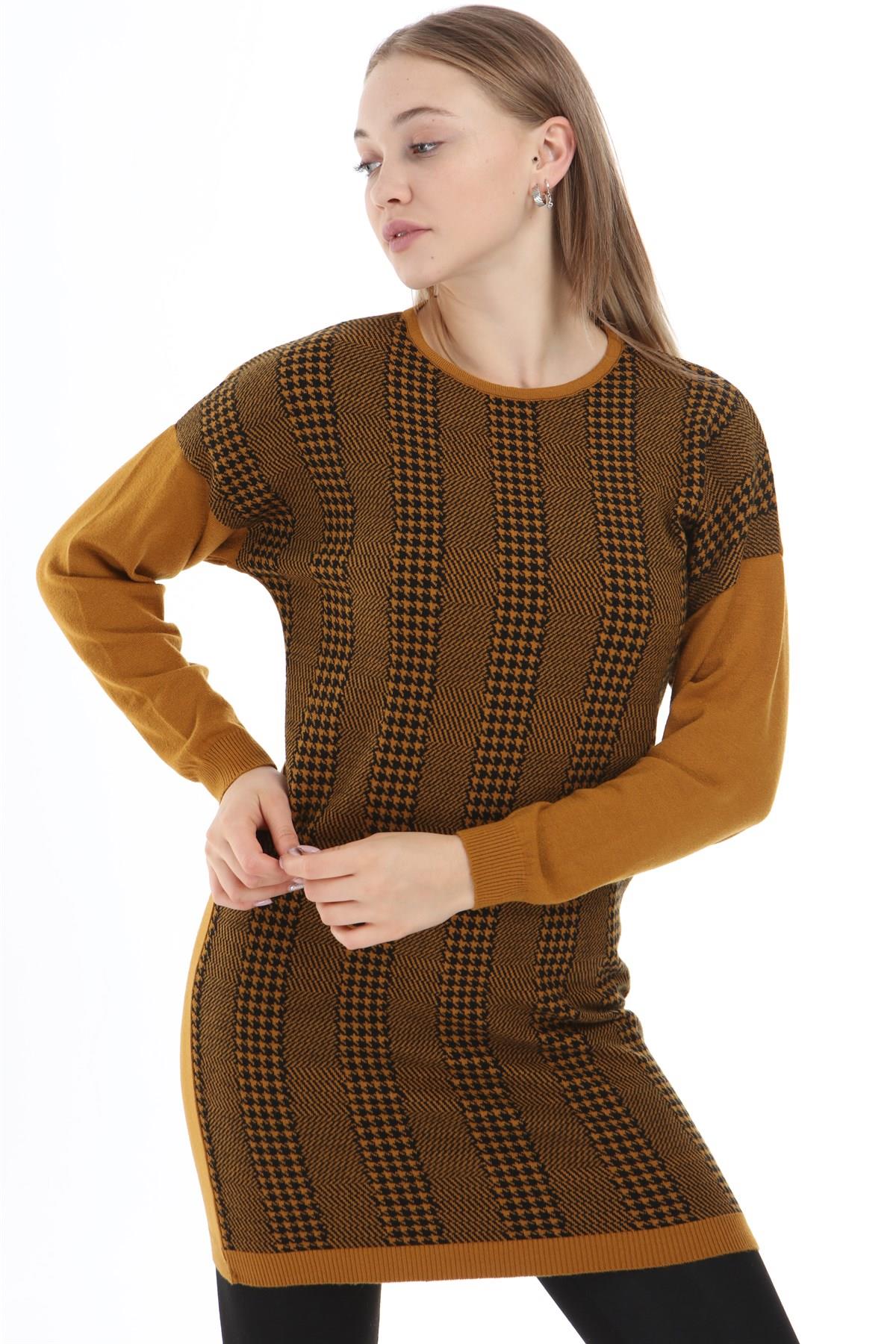 FTZ Women Kadın Desenli Tunik  Safran 21-1236