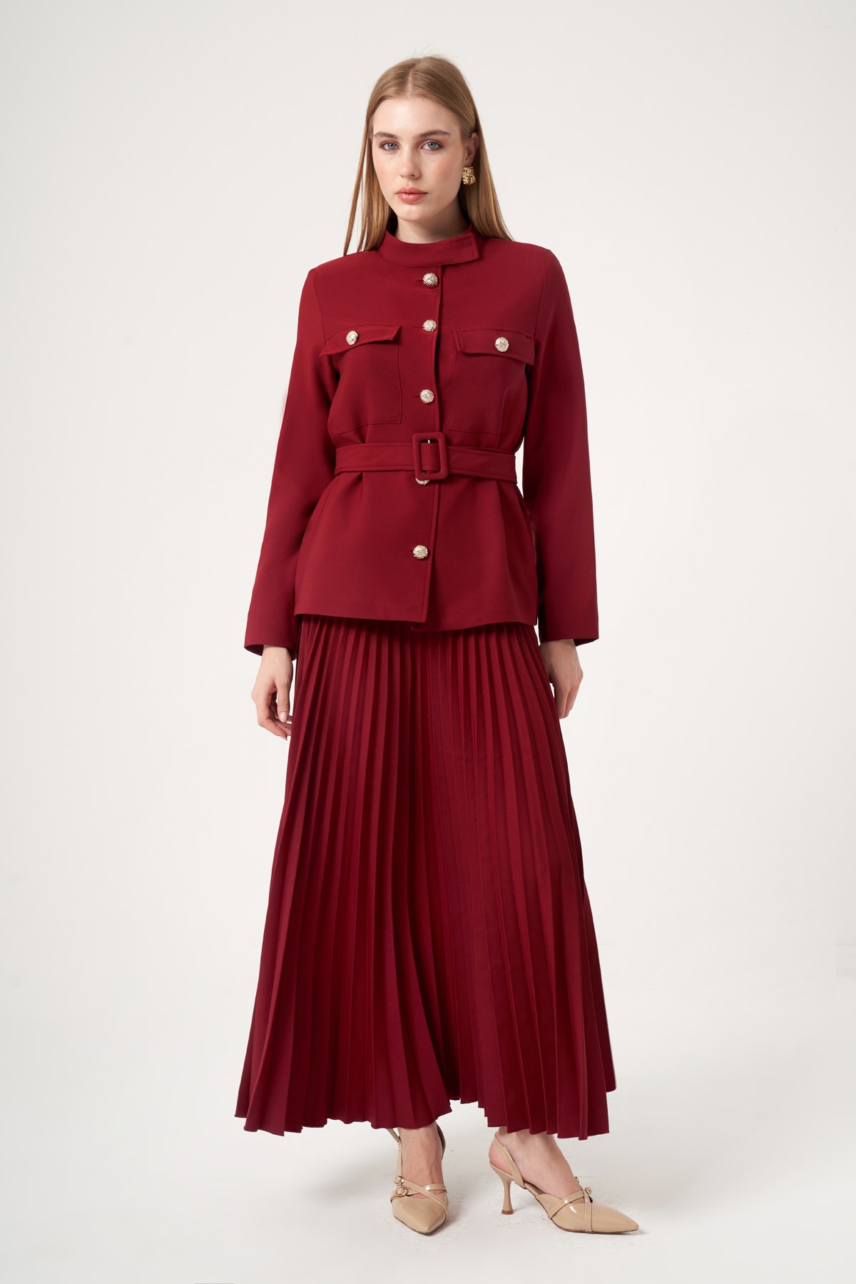 FTZ Women Kadın Etek Plise Takım  Cherry 31514
