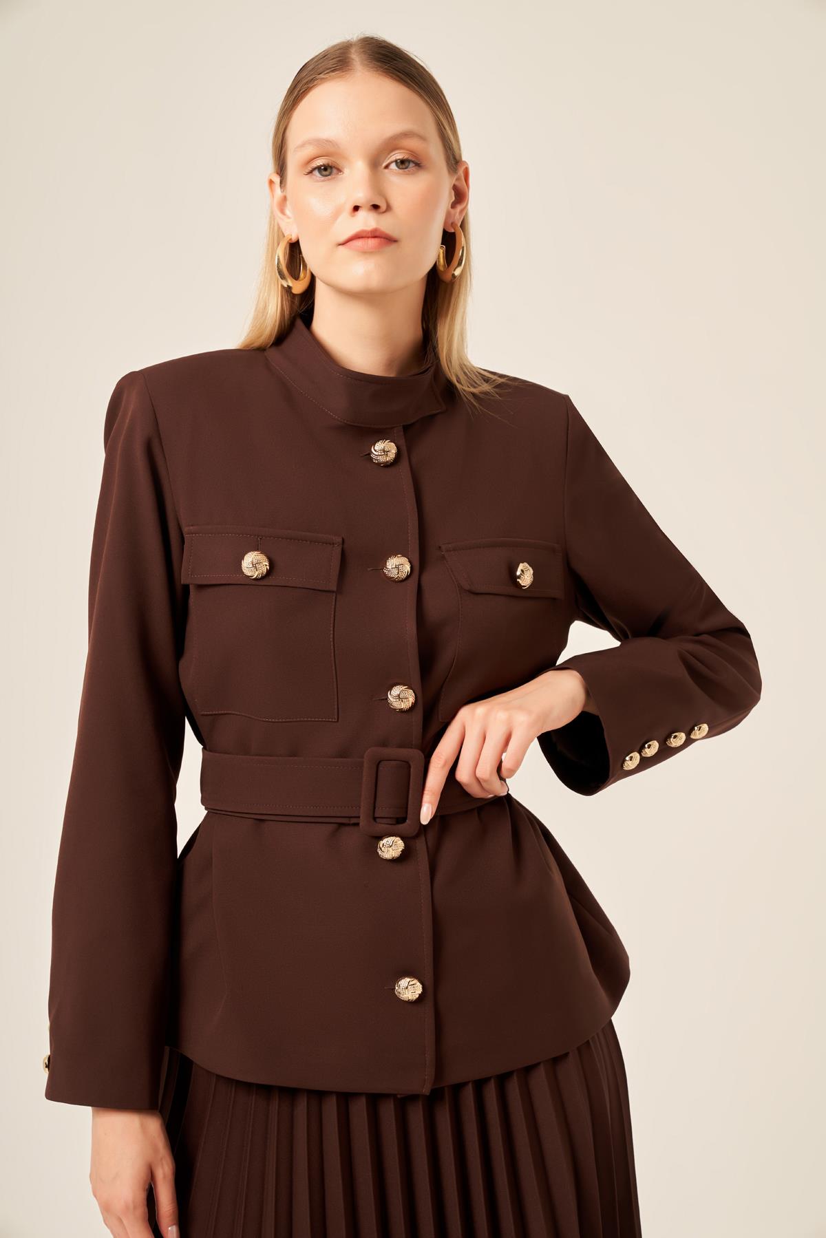 FTZ Women KADİN ETEKLİ PLİSELİ TAKIM  Kahve 31209
