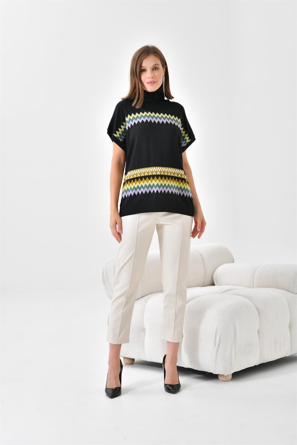 Ftz Women Kadın Etnik Desenli Süveter Siyah