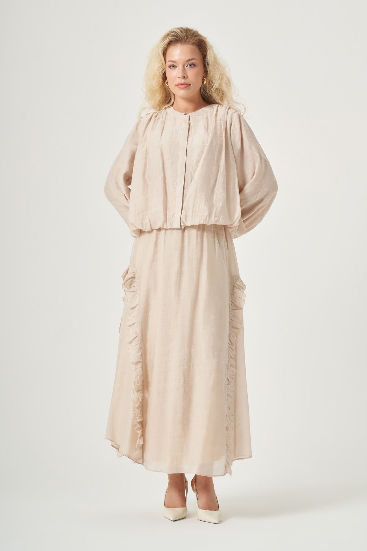 FTZ Women Kadın Fırfır Detay Helena Takım  Beige 31456
