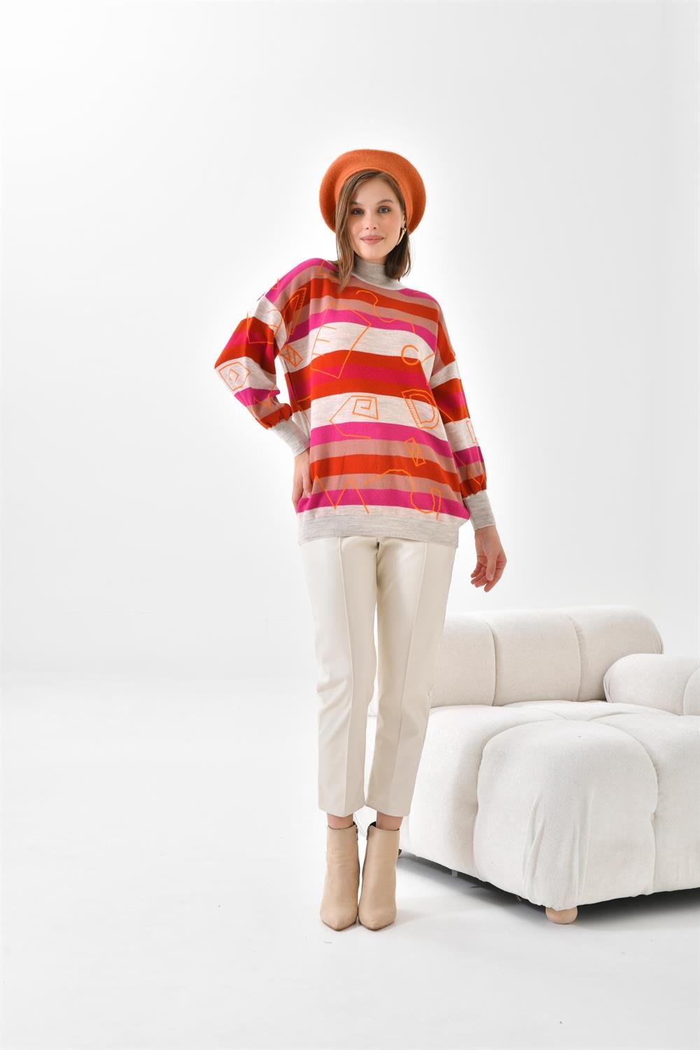 Ftz Women Kadın Geometrik Desenli Kazak Taş