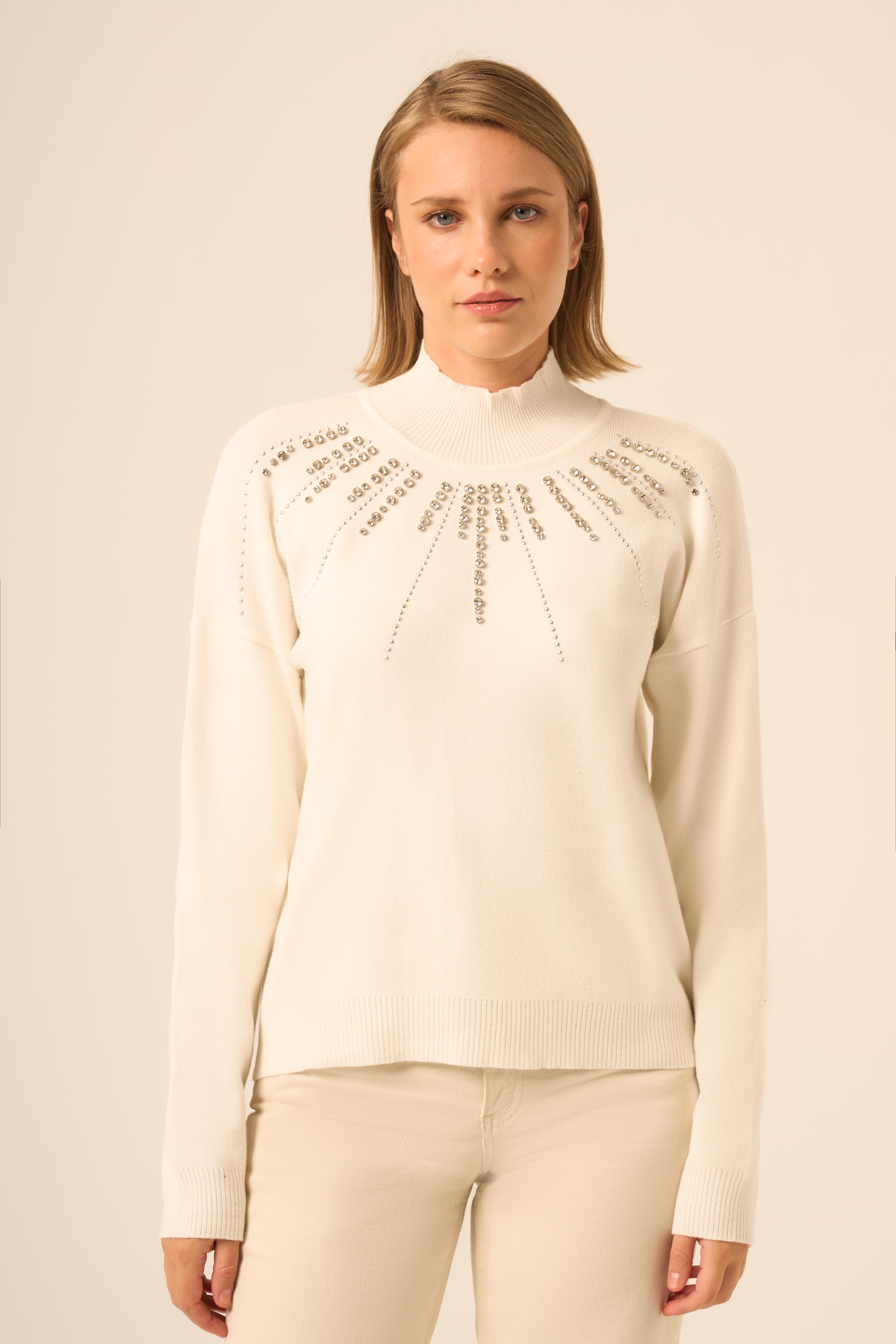 FTZ Women Kadın İşleme Detay Kazak  Ekru 25194