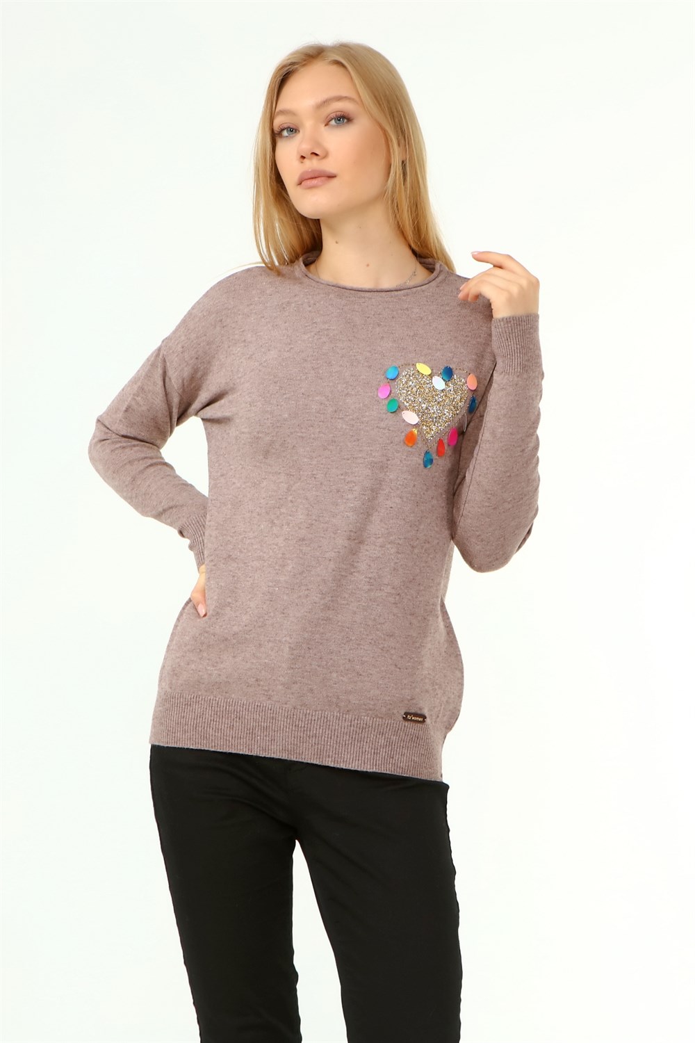 FTZ Women Kadın Kalp Detay Kazak BEIGE