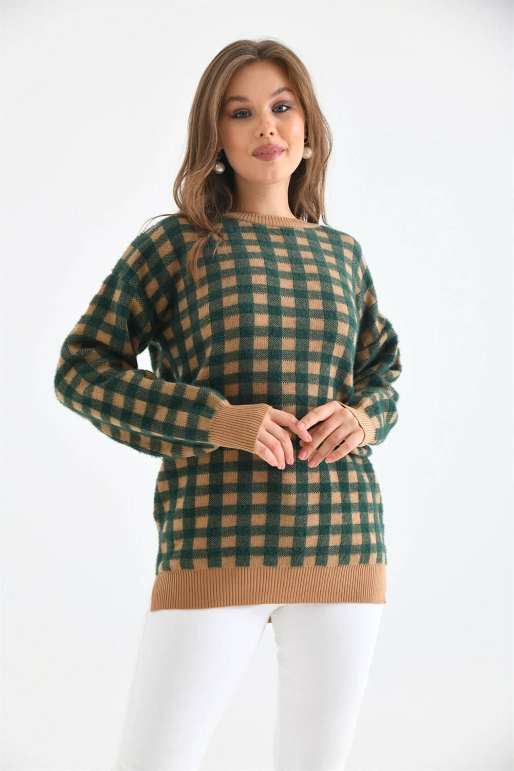 FTZ Women Kadın Kare Desen Bluz BİSKÜVİ