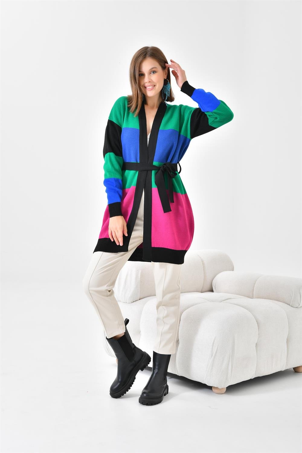 Ftz Women Kadın Kare Detay Uzun Hırka Siyah