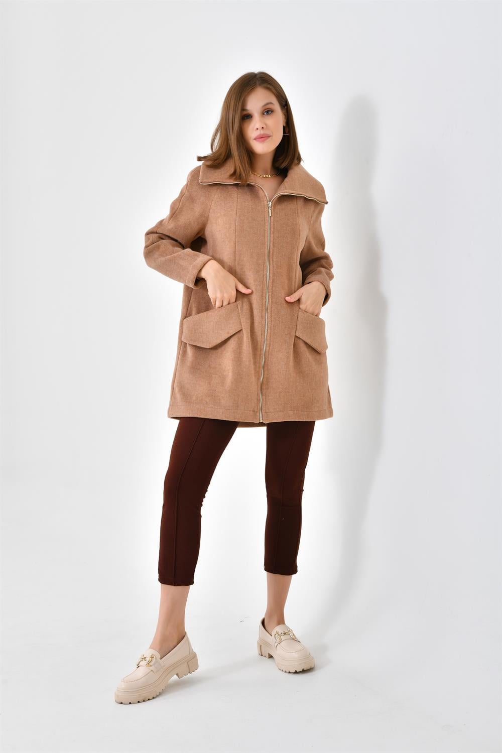 FTZ Women Kadın Kaşe Kaban Camel