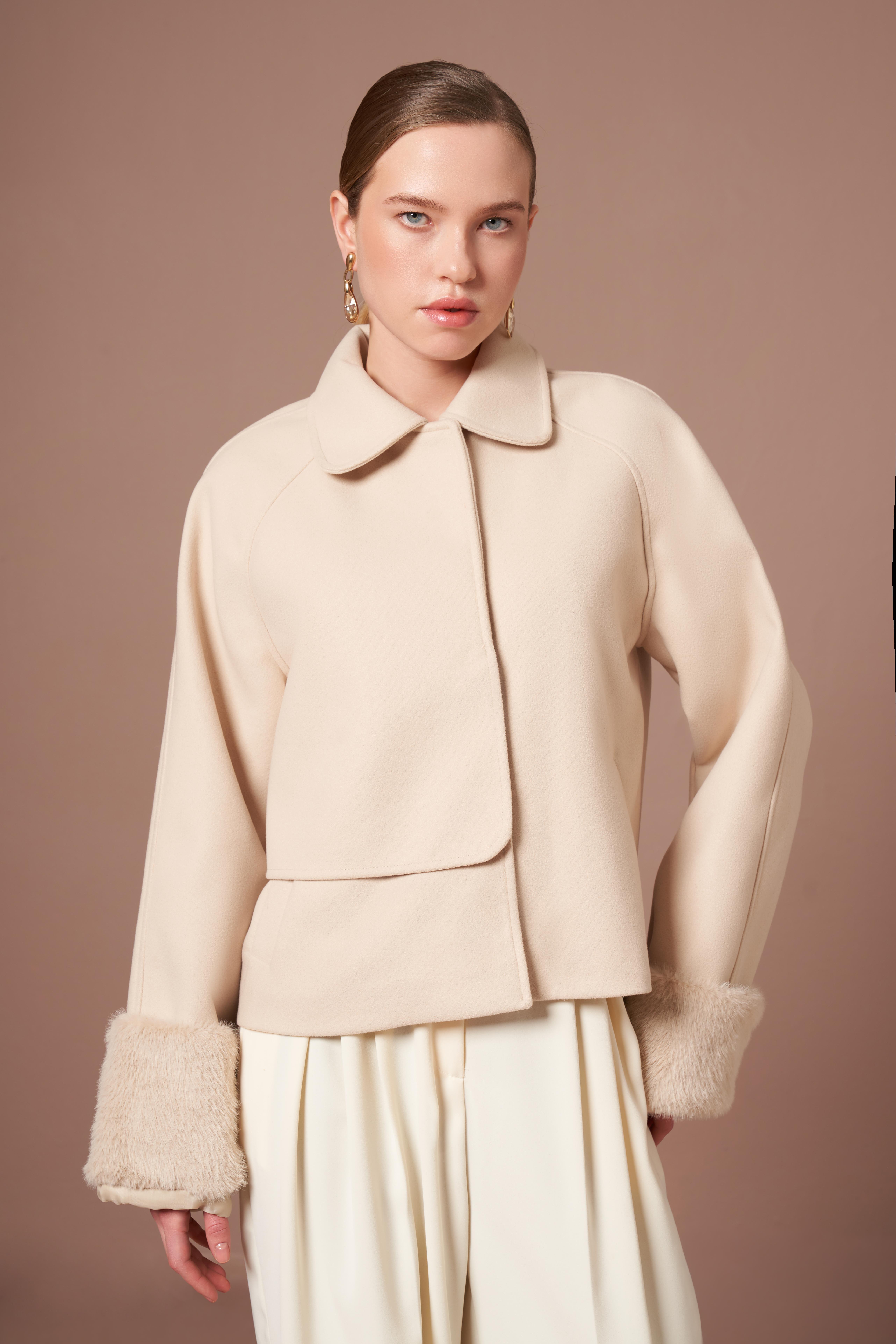 FTZ Women Kadın Kaşe Kısa Kaban  Beige 31279