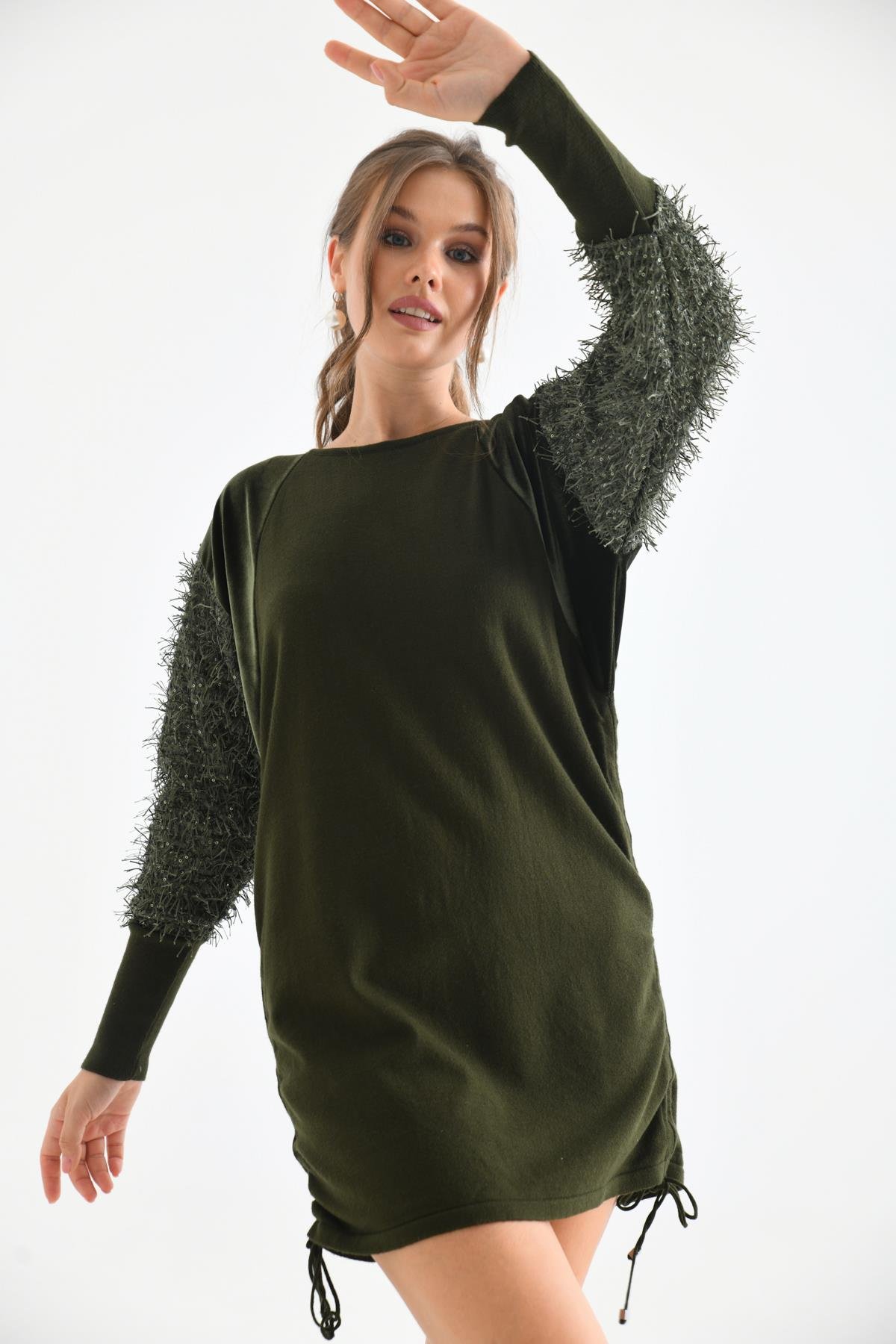 FTZ Women Kadın Kol Püskül Detay Tunik  Haki 21-1245