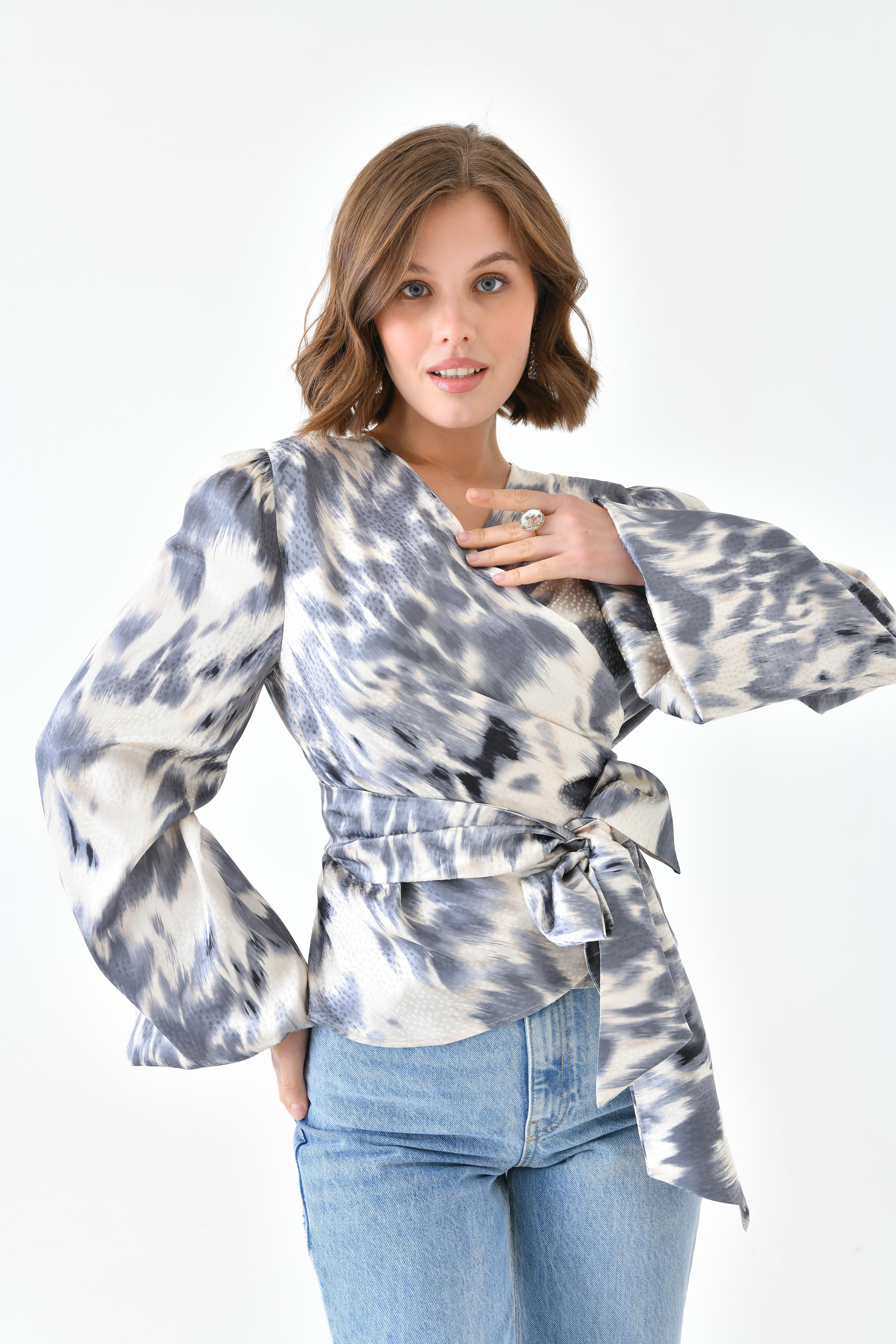 FTZ Women Kadın Leopar Desenli Bluz  Gri 30734