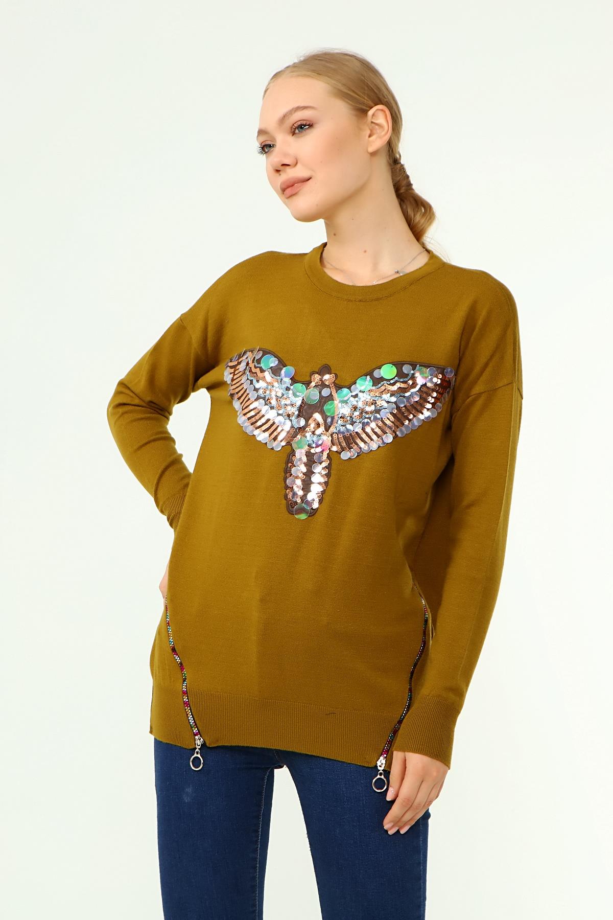 FTZ Women Kadın Önü Kanat Detaylı Kazak  Oriw 21-1035