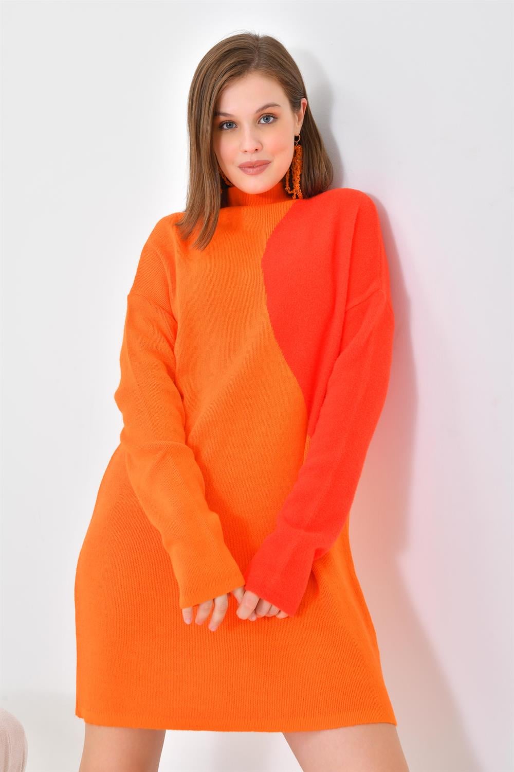 Ftz Women Kadın Oval Detaylı Tunik Orange