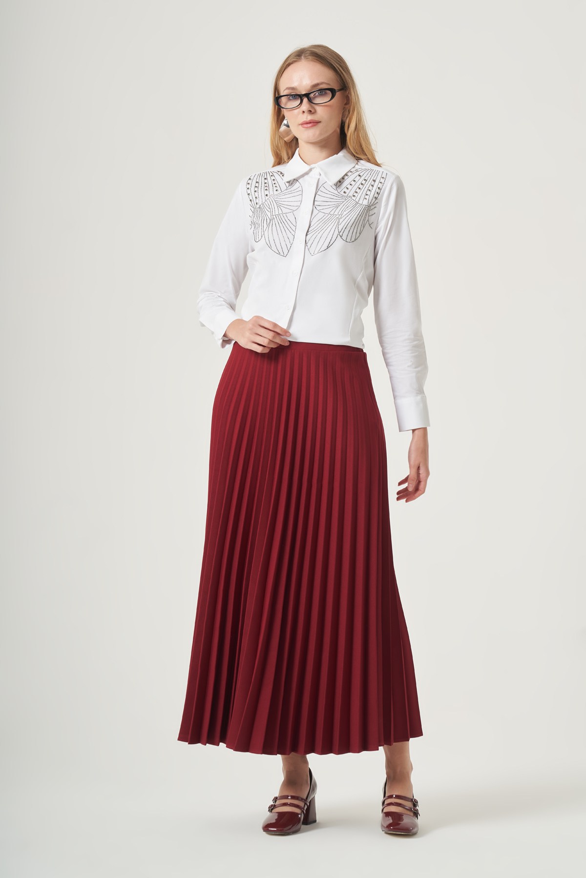 FTZ Women Kadın Pliseli Etek  Cherry 30390