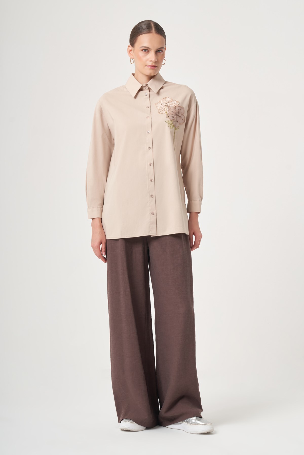 FTZ Women Kadın Poplin Gömlek  Beige 31436