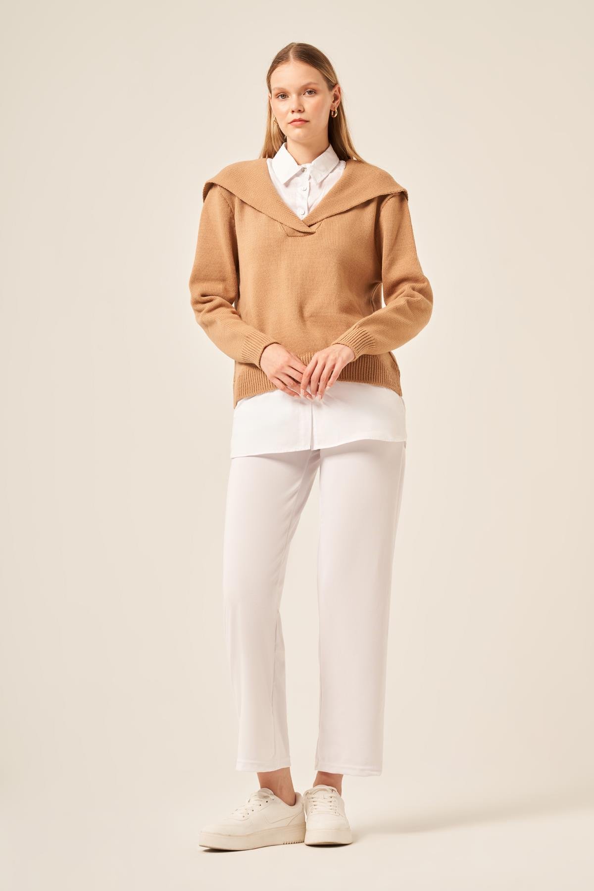 FTZ Women Kadın Poplin Mixli Kazak  Bisküvi 20983