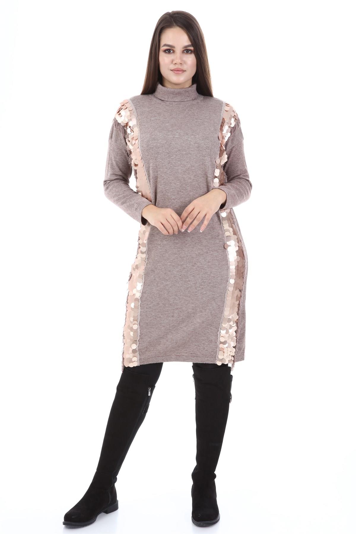 FTZ Women Kadın Pul Payet Detay Tunik  Beige 21-1332