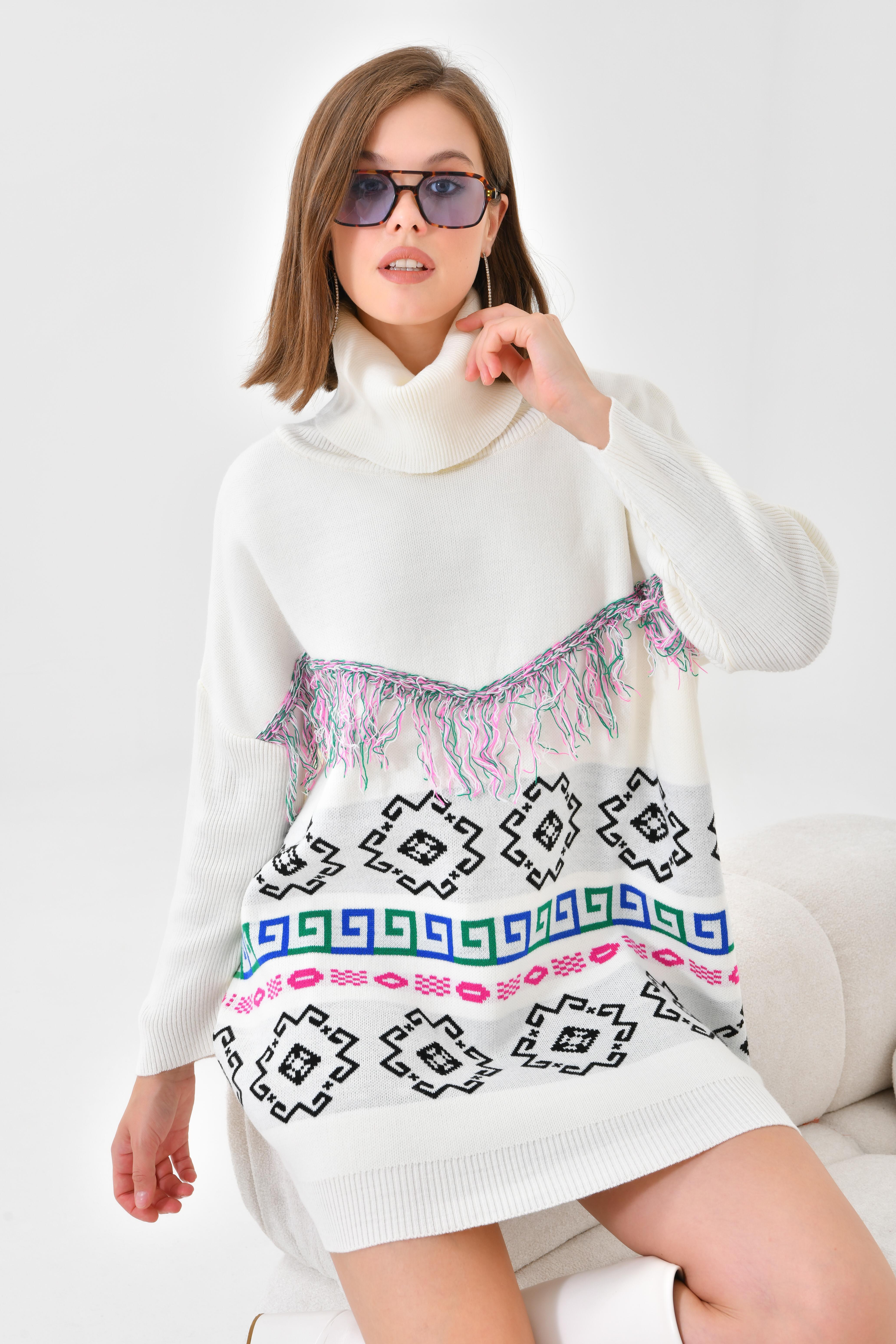 FTZ Women Kadın Püskül Detaylı Tunik  Kemik 20107