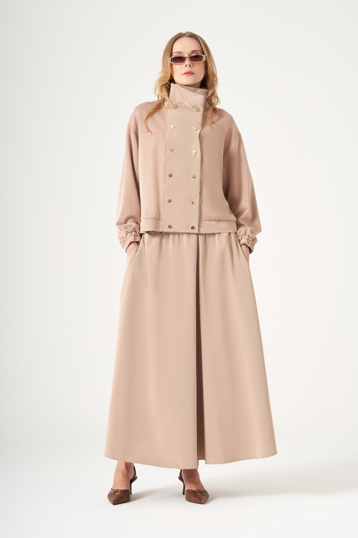 FTZ Women Kadın Rahat Kalıp Etekli Takım  Camel 31545